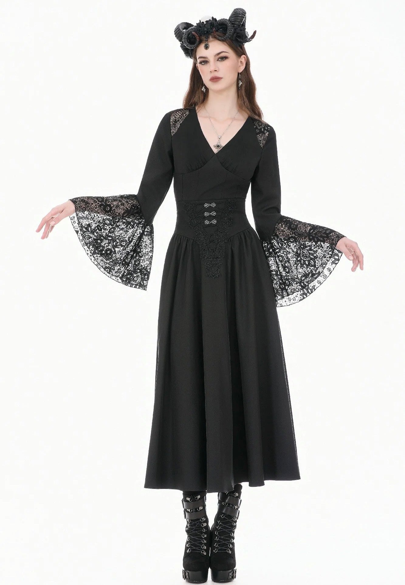 Dark In Love Gothic High Waist Hollow Embroidery Sukně | Women-Image