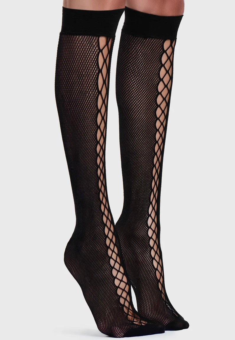 Killstar Lace Up Stockings Black Socks | Women-Image
