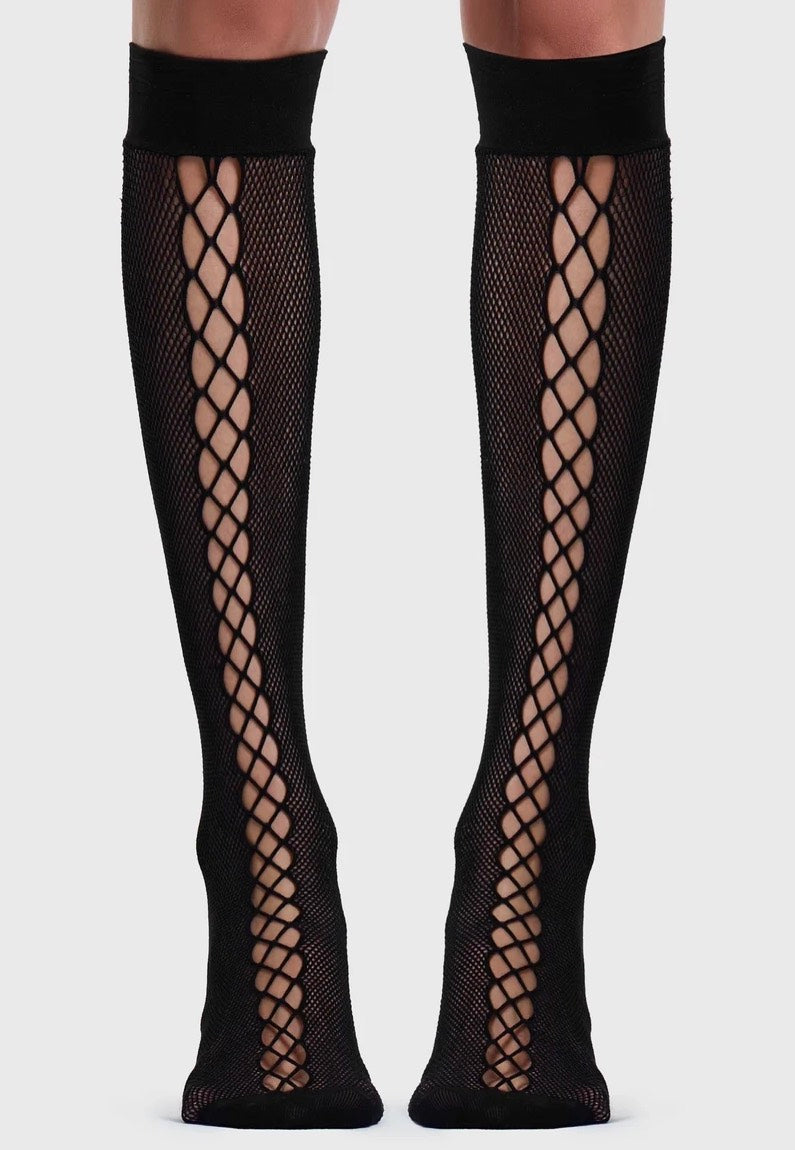 Killstar Lace Up Stockings Black Socks | Women-Image