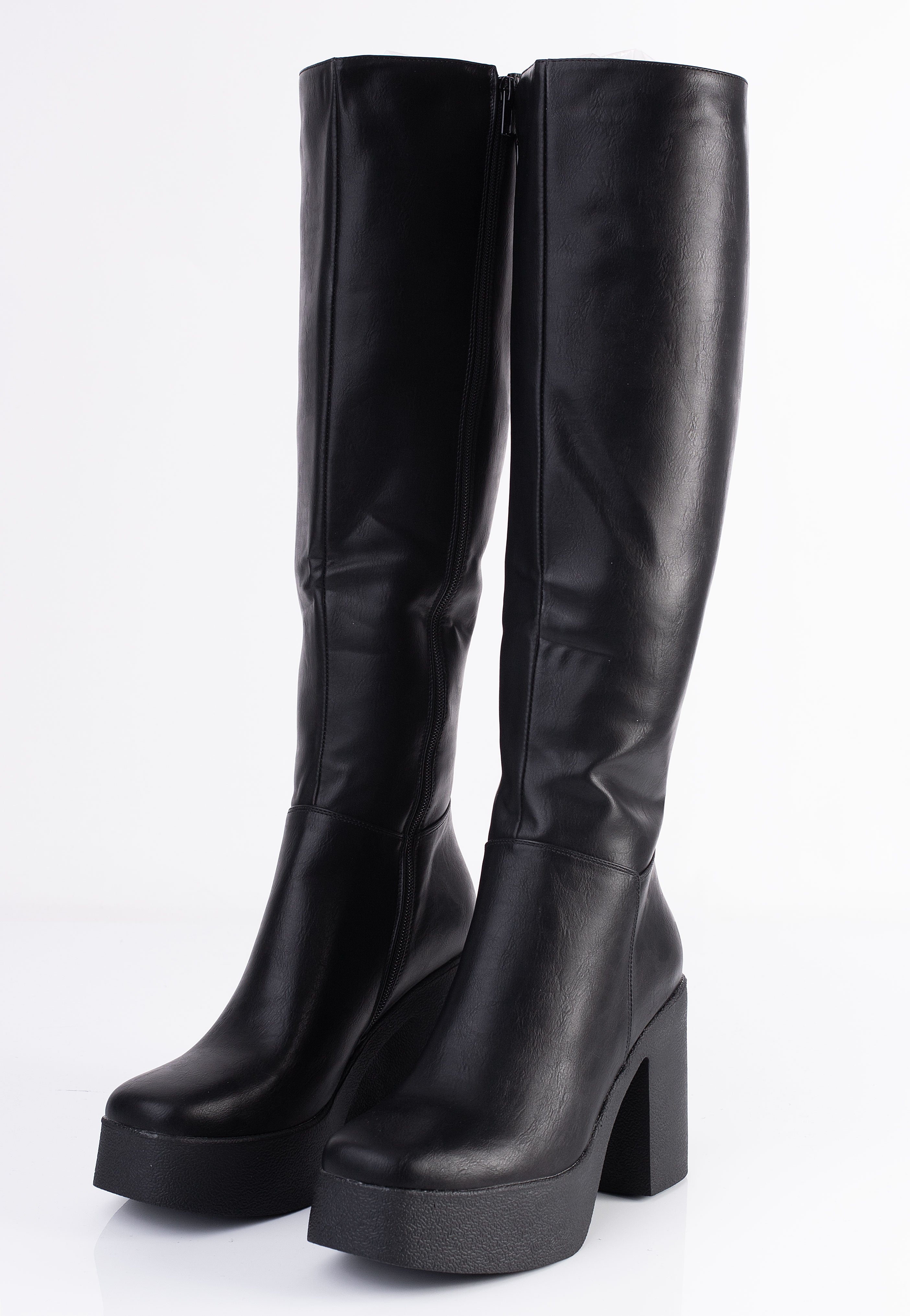 Black Leather Platform Knee High Boots Lamoda Slick Nicks Wide