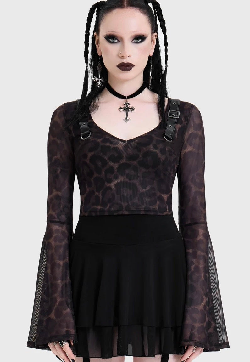 Killstar Leopard Flared Sleeve Brown Oberteil | Women-Image