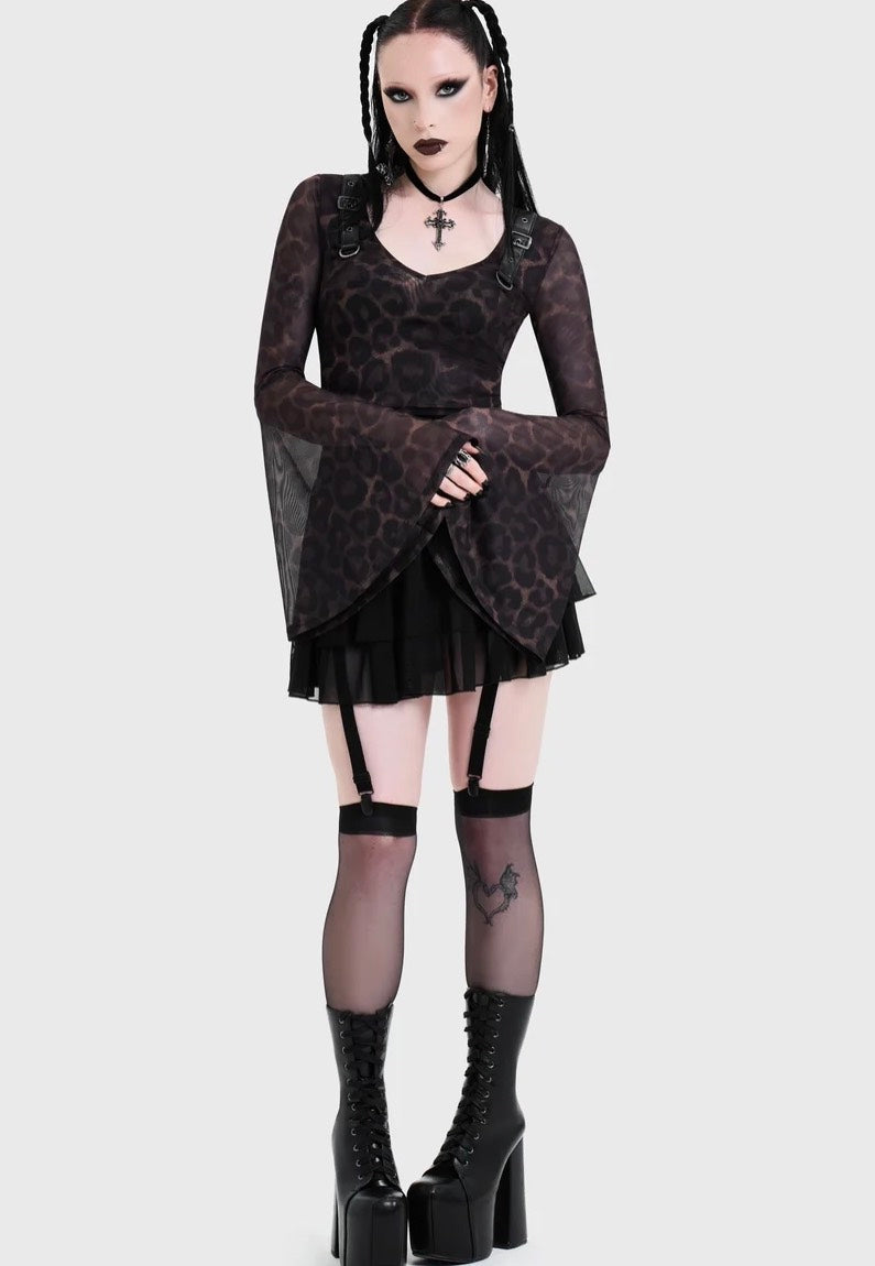 Killstar Leopard Flared Sleeve Brown Oberteil | Women-Image