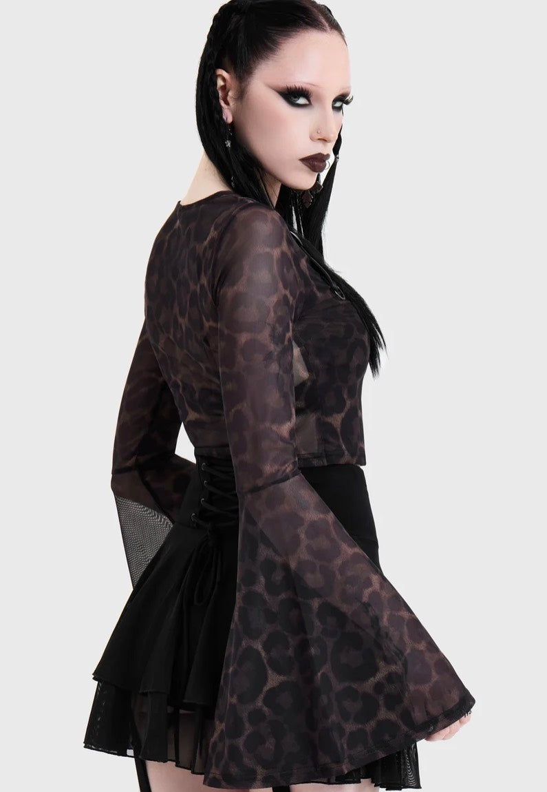 Killstar Leopard Flared Sleeve Brown Oberteil | Women-Image