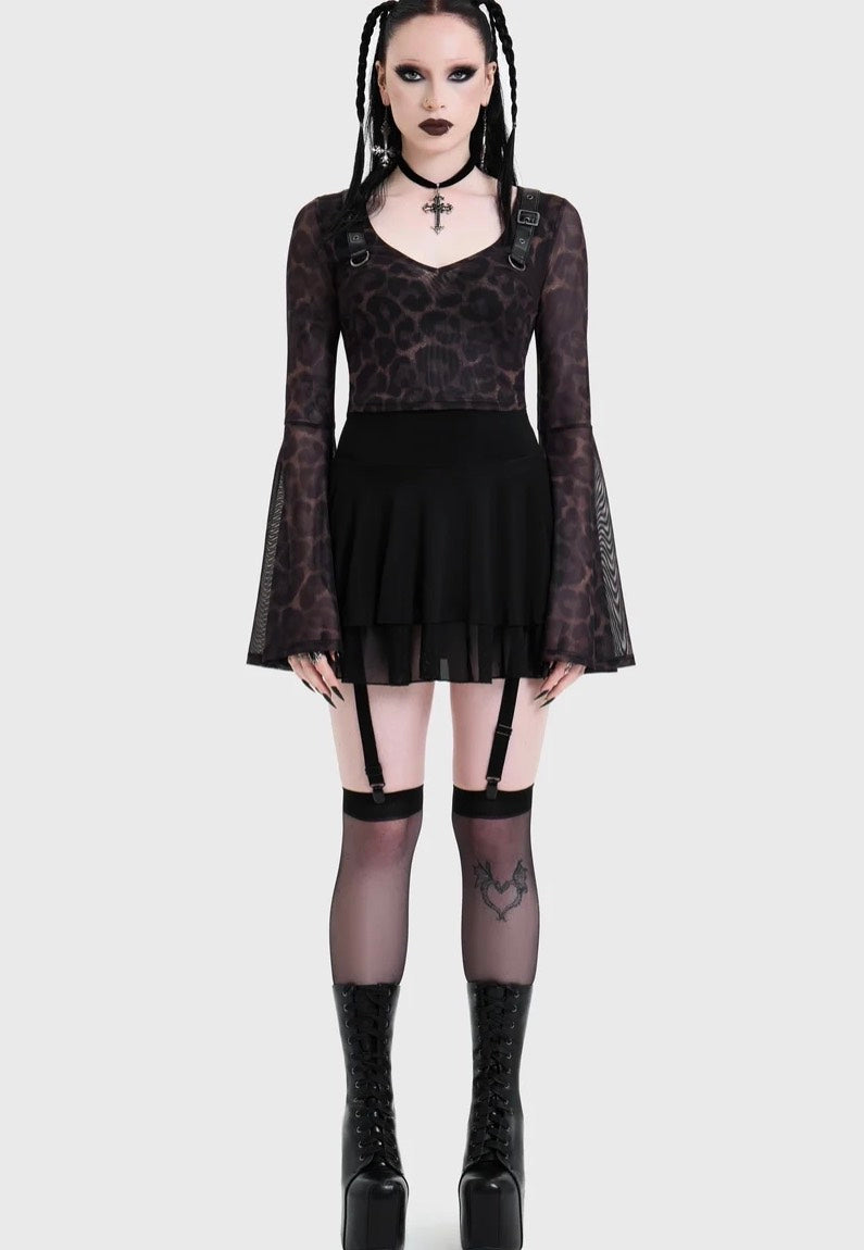 Killstar Leopard Flared Sleeve Brown Oberteil | Women-Image