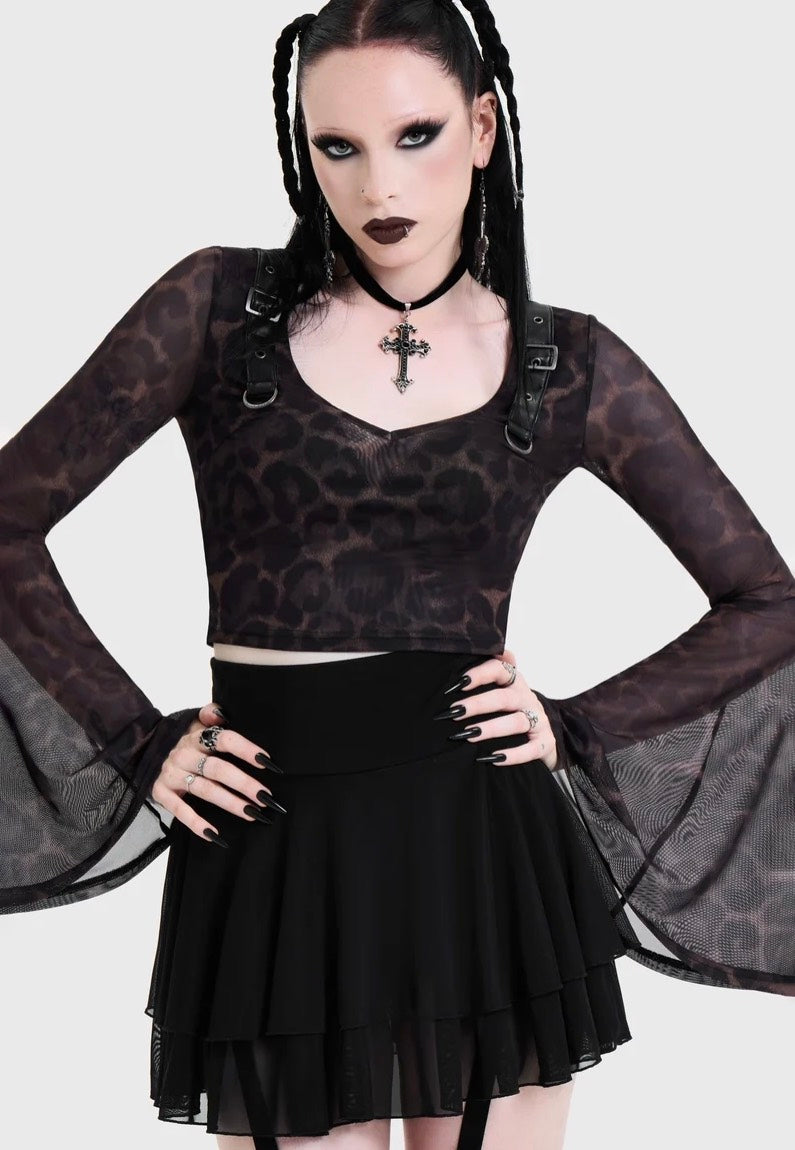 Killstar Leopard Flared Sleeve Brown Oberteil | Women-Image