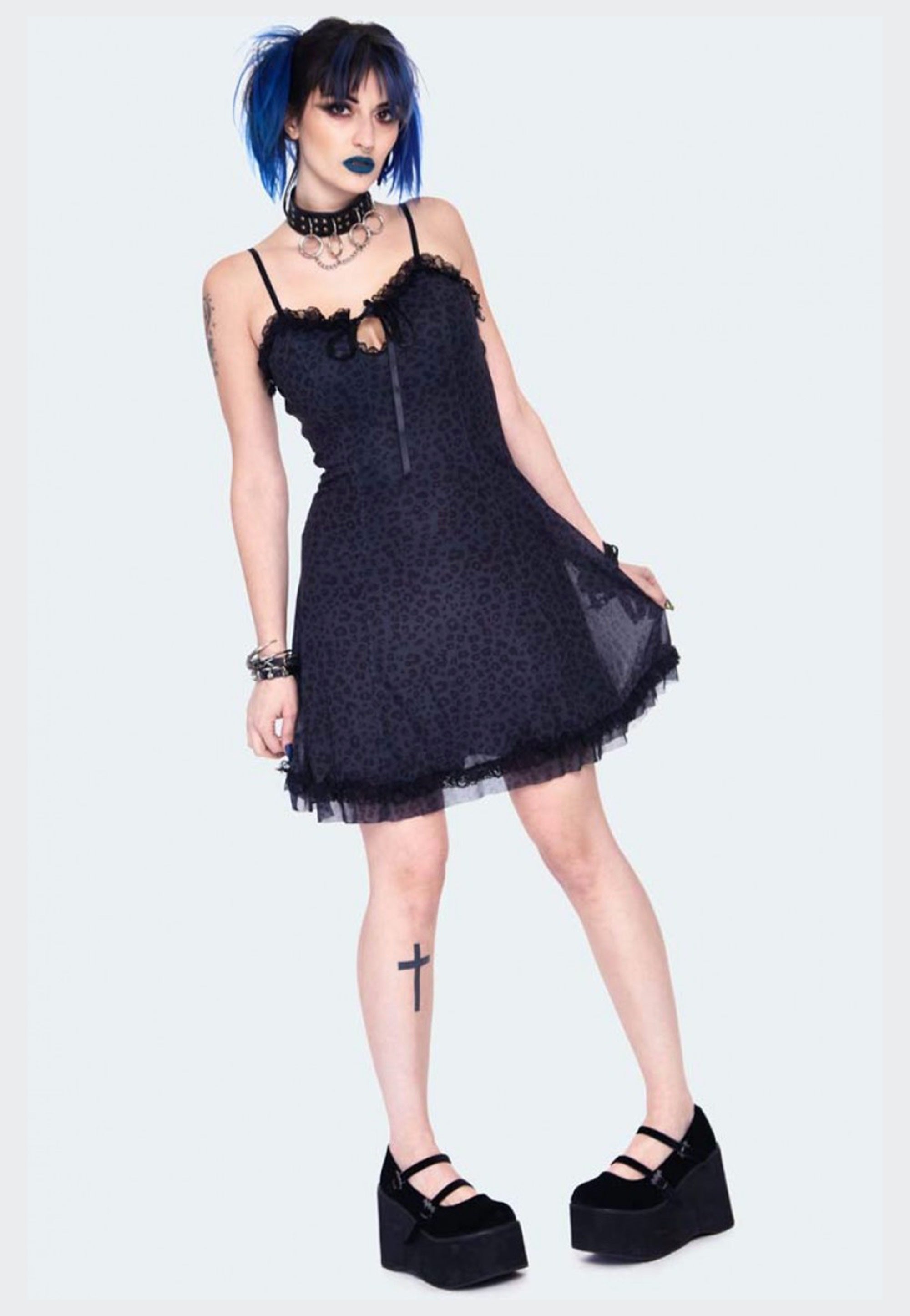 Jawbreaker - Leopard Mesh Baby Doll Black - Dress | Women-Image