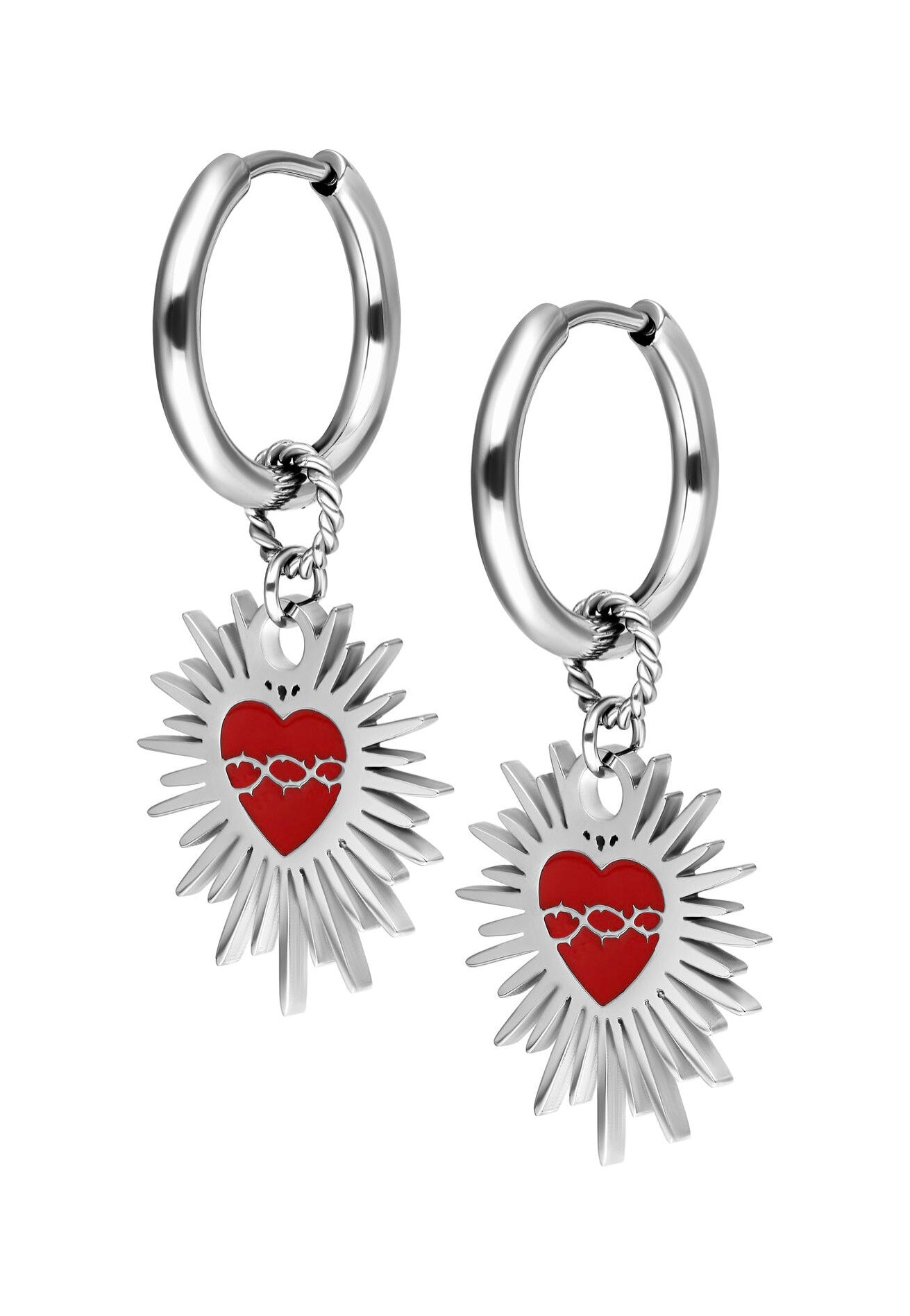 Wildcat - Enamel Sacred Heart Barbed Wire Silver - Earrings | Neutral-Image