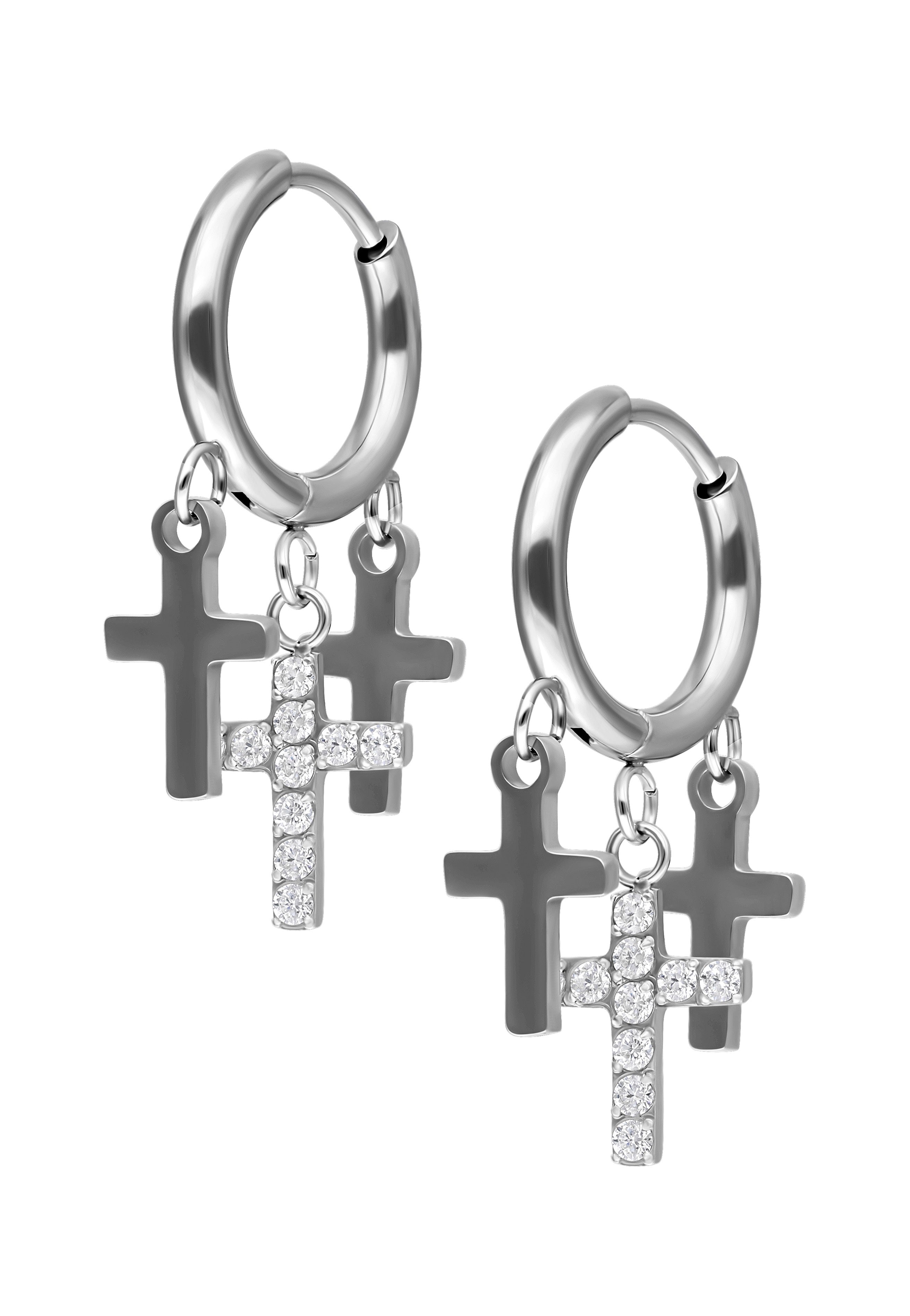 Wildcat - Little Dangling Cross Hoops Silver - Earrings | Neutral-Image