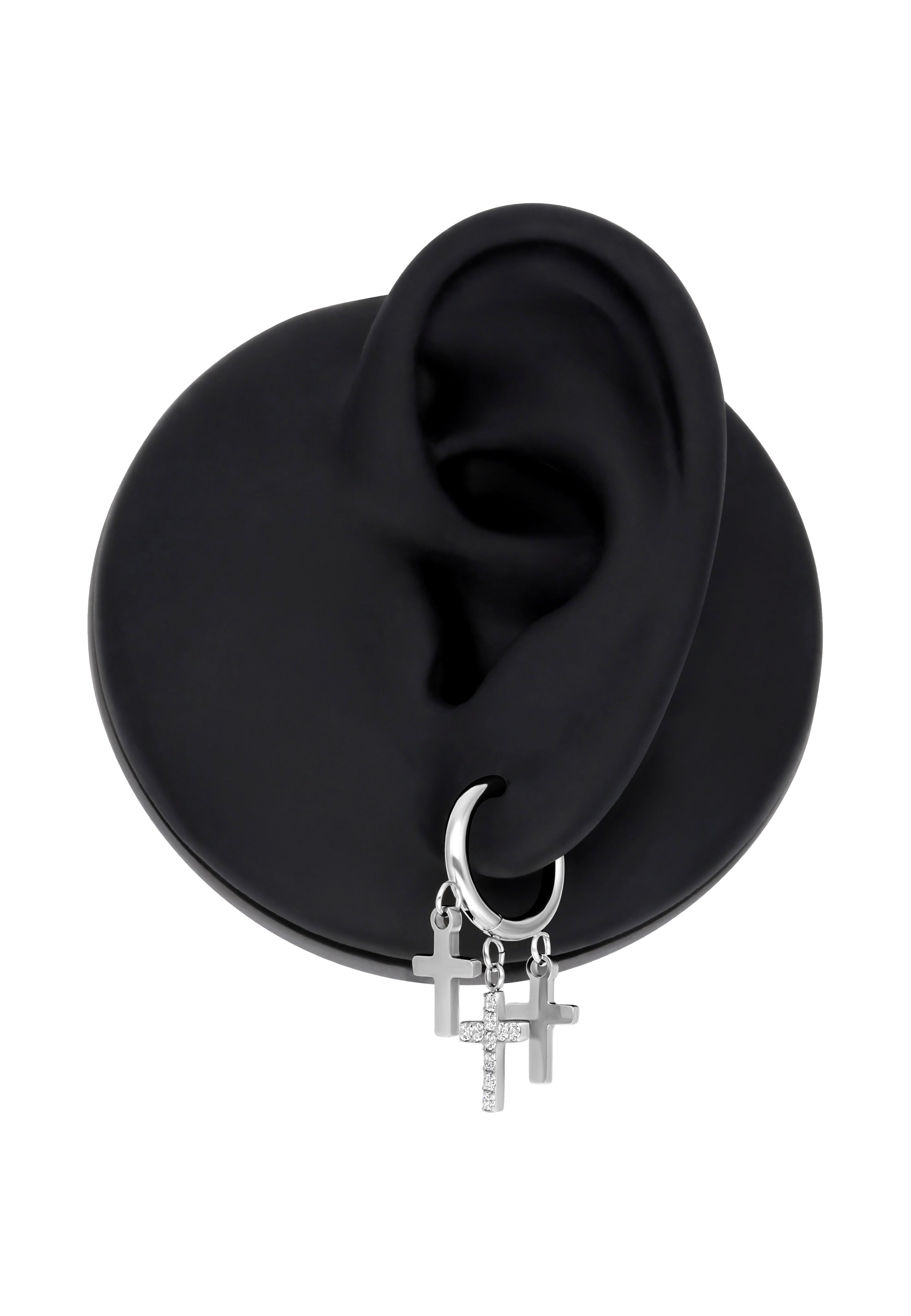 Wildcat - Little Dangling Cross Hoops Silver - Earrings | Neutral-Image