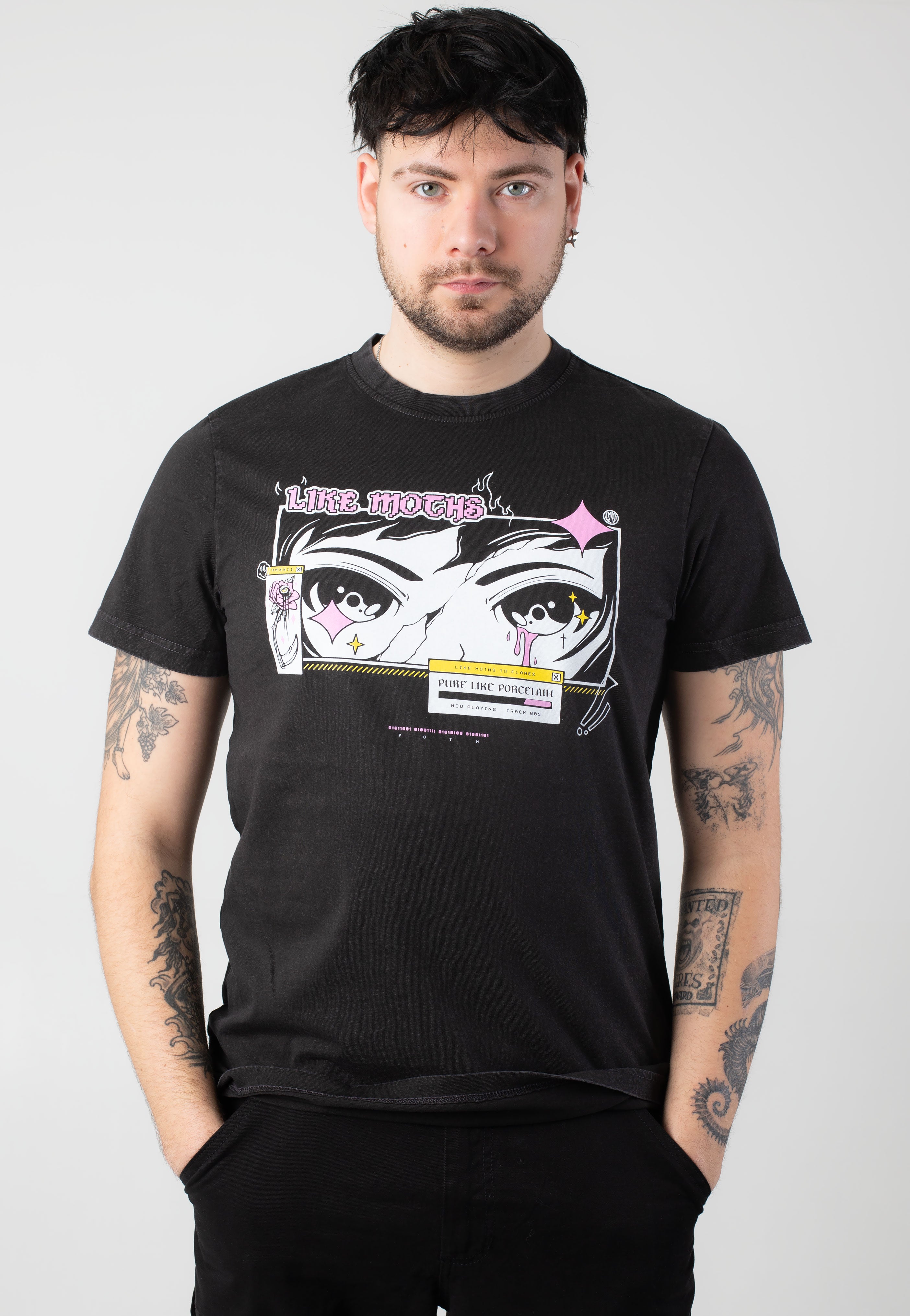 Like Moths To Flames - Anime Eyes Acid Washed - T-Shirt | Men-Image