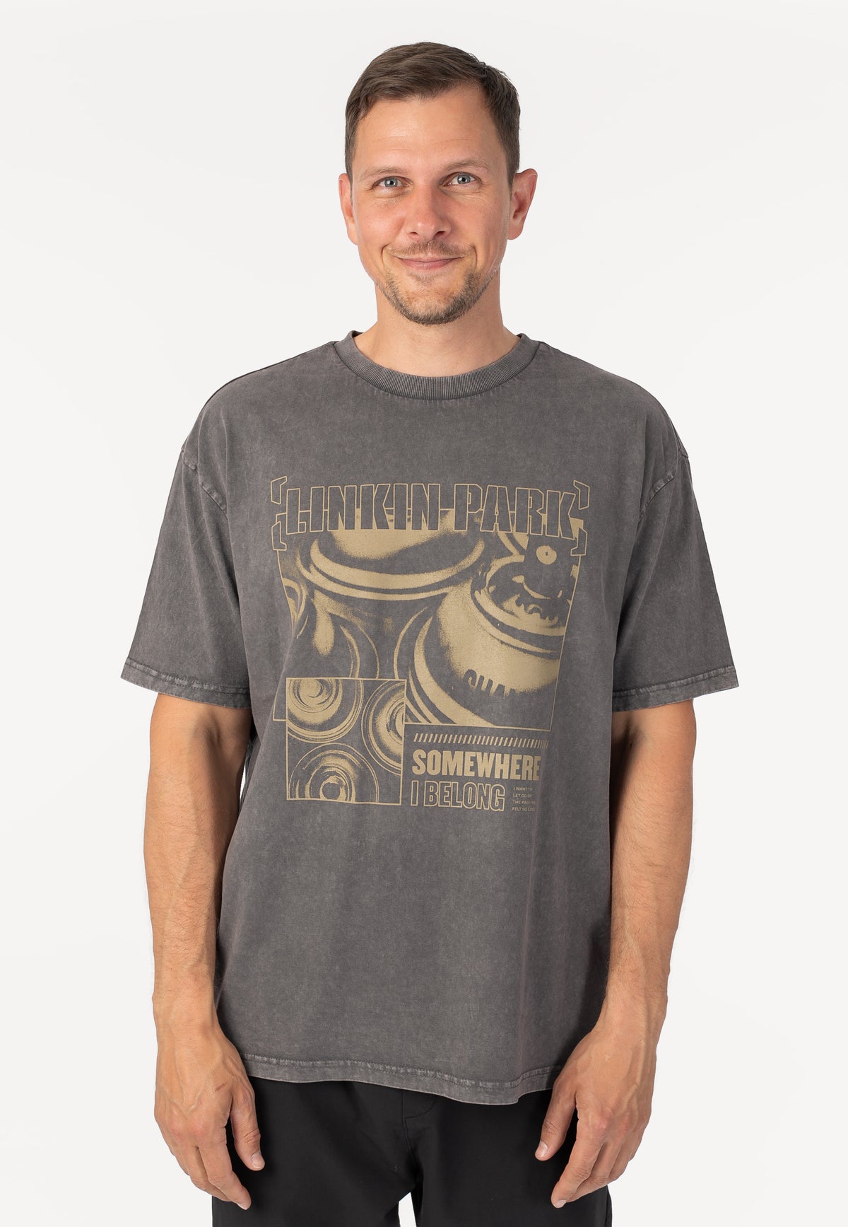 Linkin Park Somewhere I Belong Vintage Loose Grey T-Shirt | Men-Image