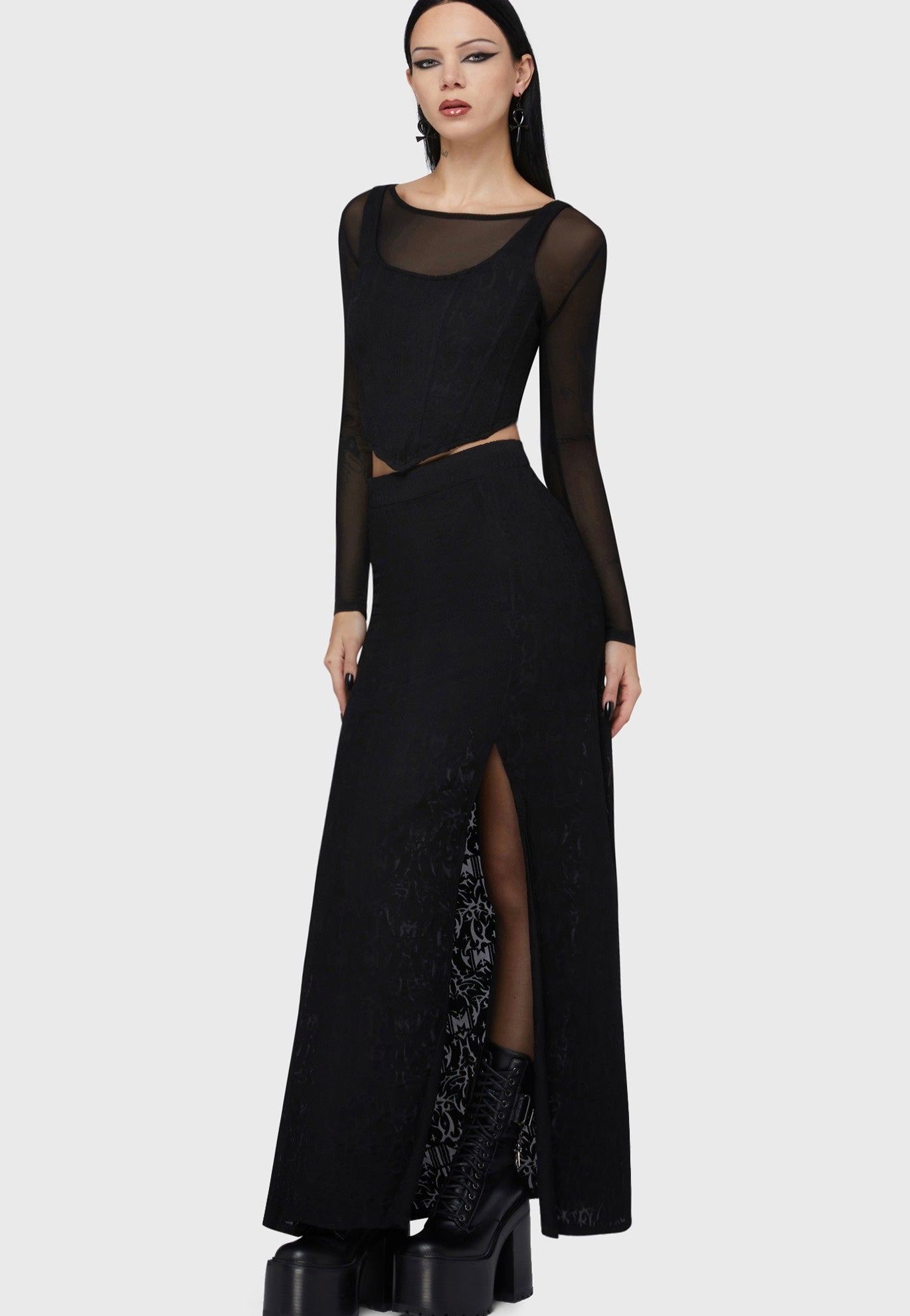 Killstar x Motionless In White - Lisbeth Maxi Black - Skirt | Women-Image