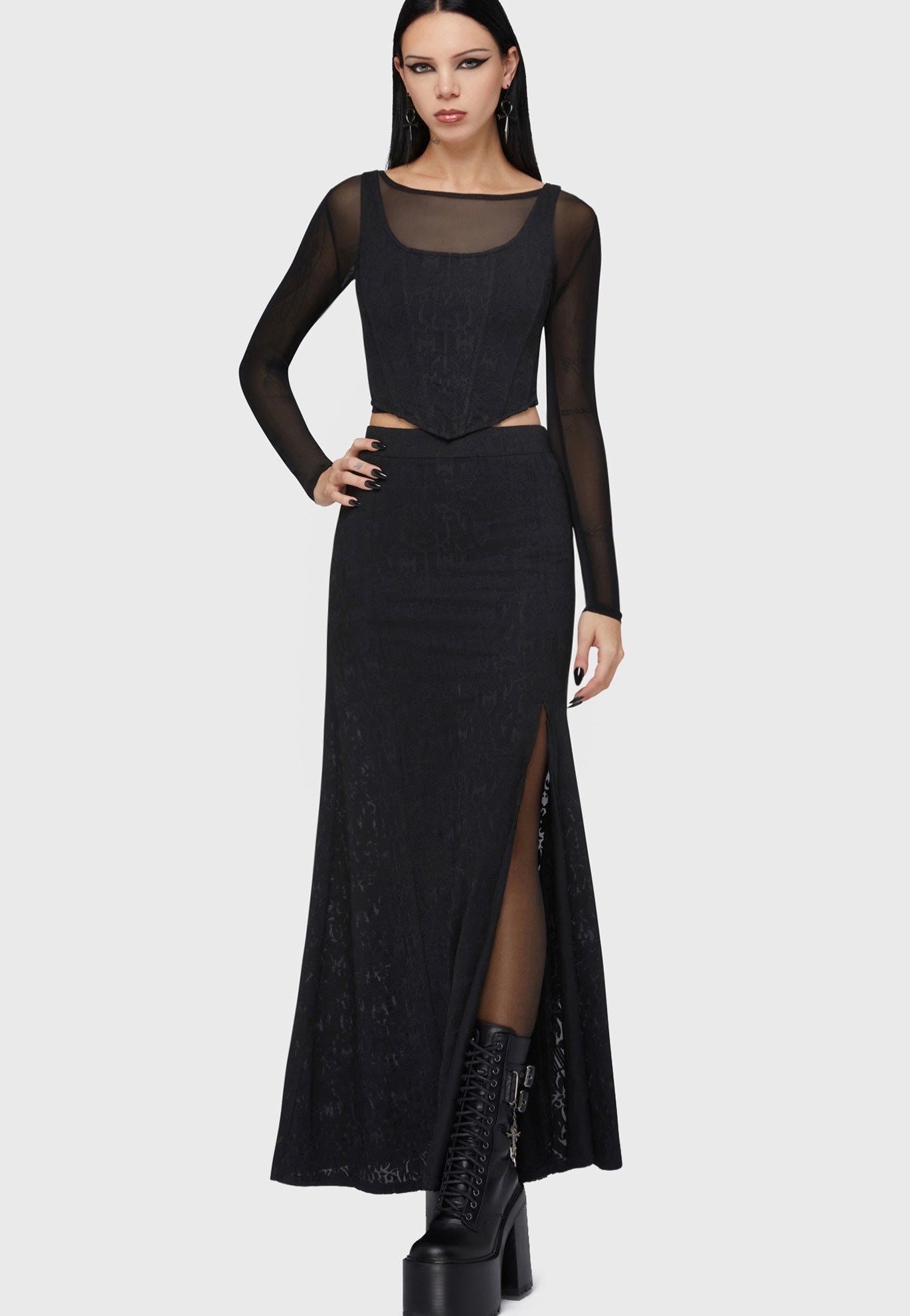 Killstar x Motionless In White - Lisbeth Maxi Black - Skirt | Women-Image