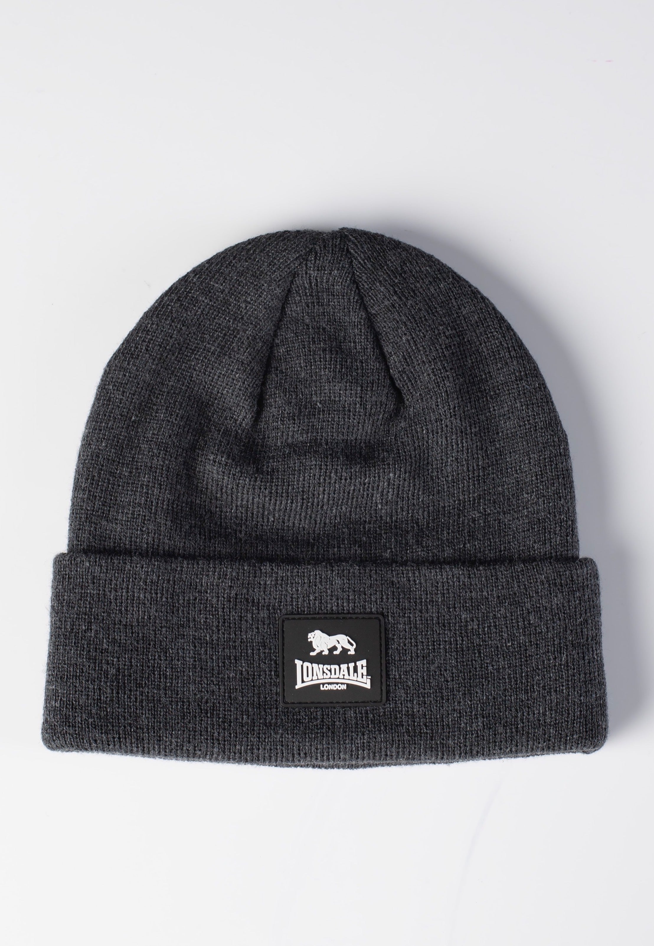 Lonsdale - Cuff Rubber Badge Dark Grey Melange - Beanie | Neutral-Image