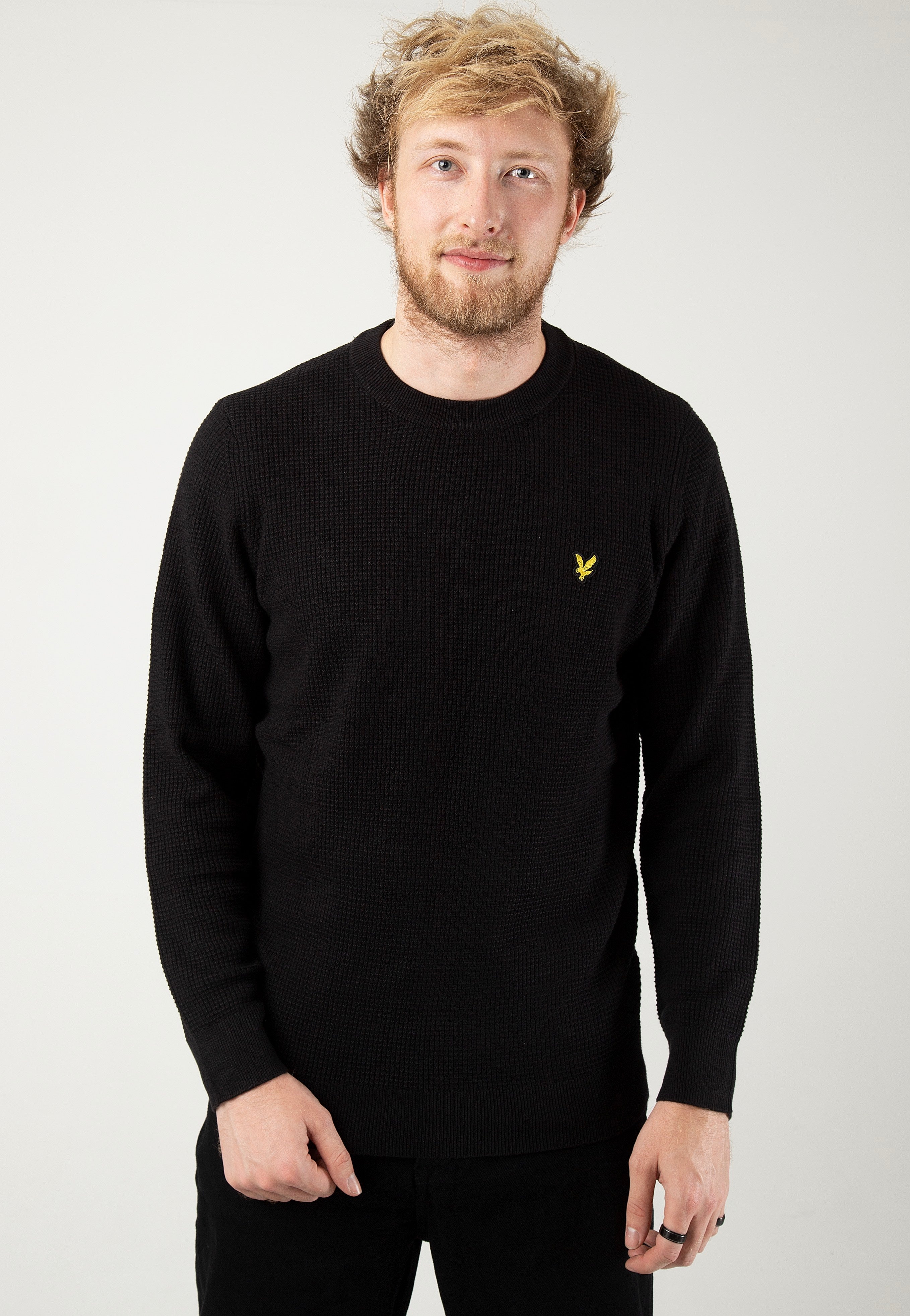 Lyle & Scott - Grid Knit Crew Neck Jet Black - Pullover | Men-Image