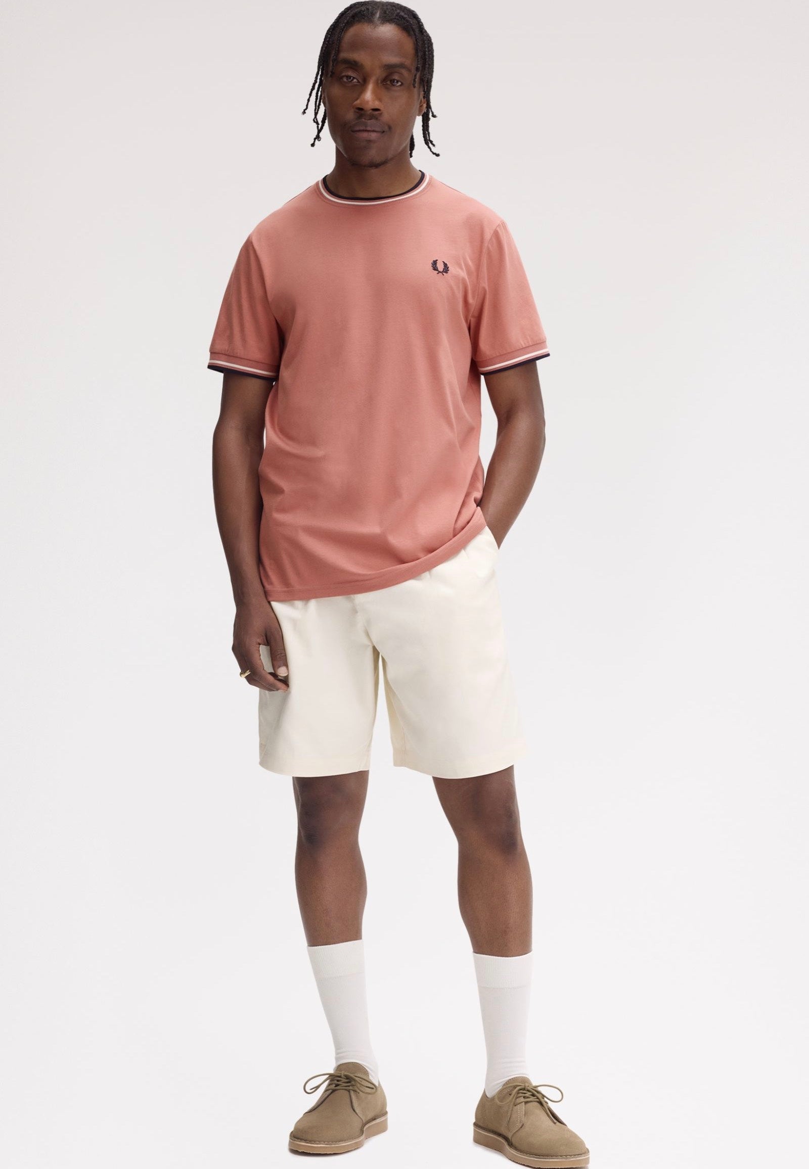 Fred Perry - Twin Tipped Putty Pink/Ecru/Navy - T-Shirt | Men-Image