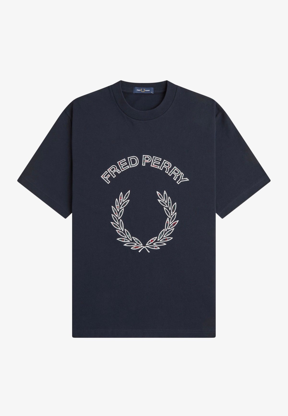 Fred Perry Tartan Applique Navy T-shirt | Men-Image