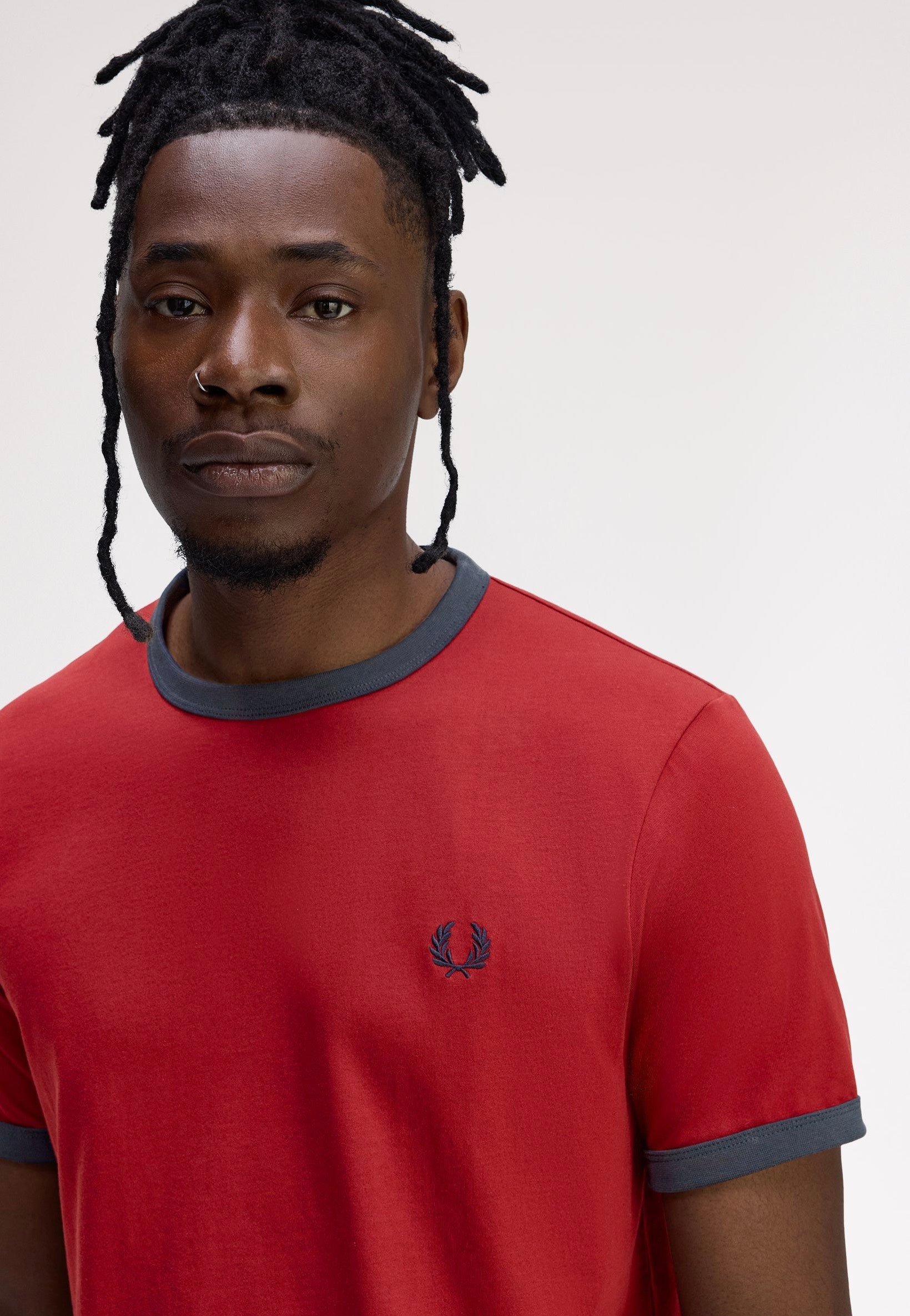Fred Perry - Ringer Burnt Red/Navy - T-Shirt | Men-Image