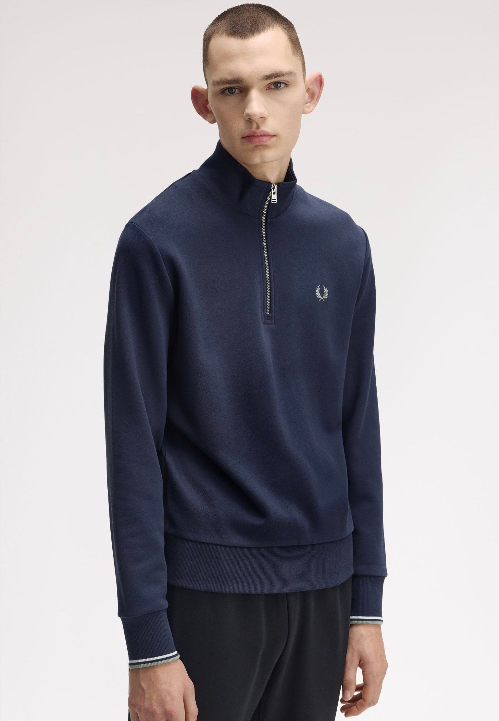 Fred Perry - Half Zip Sweatshirt Dark Airforce/Light Ice/Bayleaf - Sweater | Men-Image