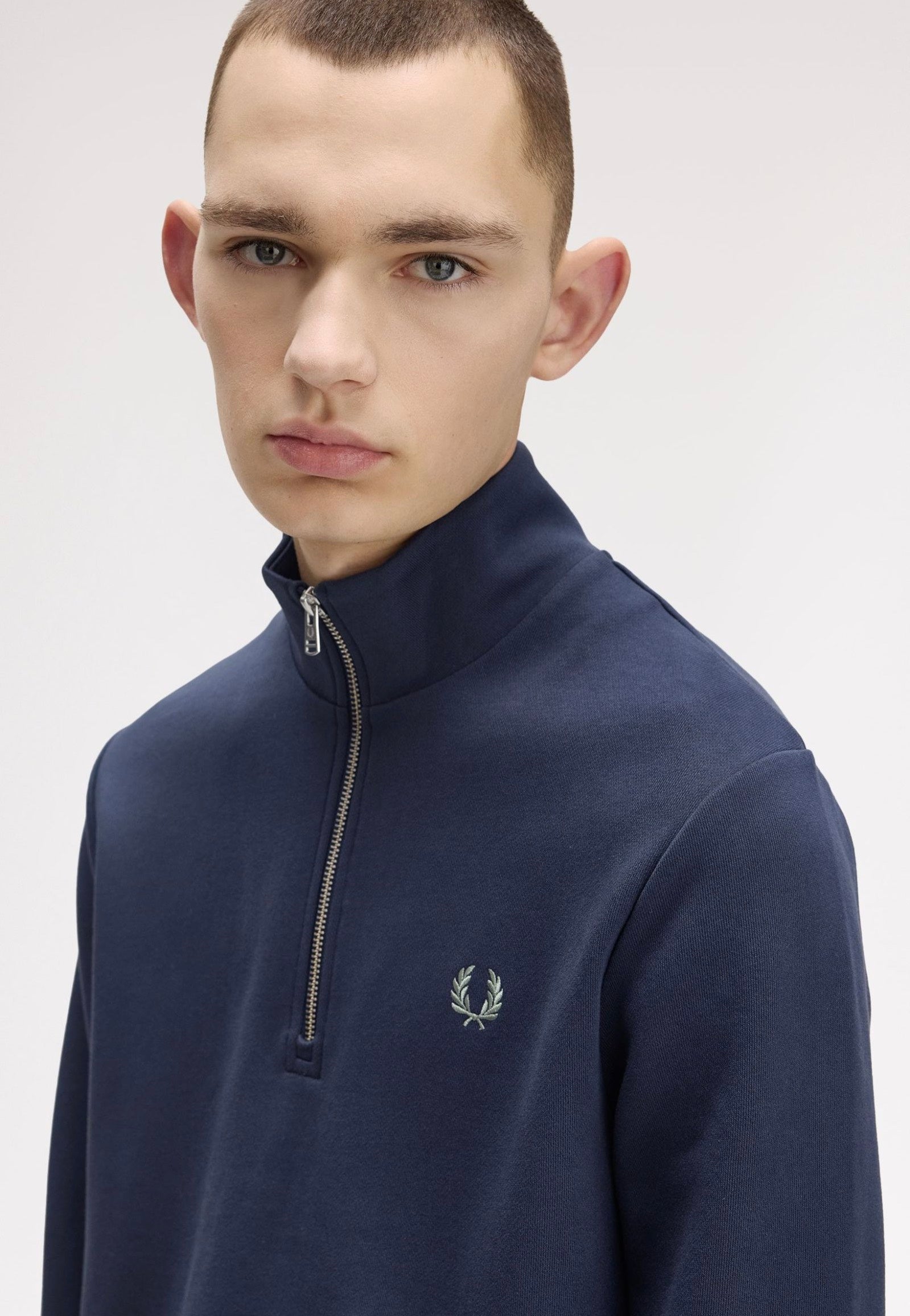 Fred Perry - Half Zip Sweatshirt Dark Airforce/Light Ice/Bayleaf - Sweater | Men-Image