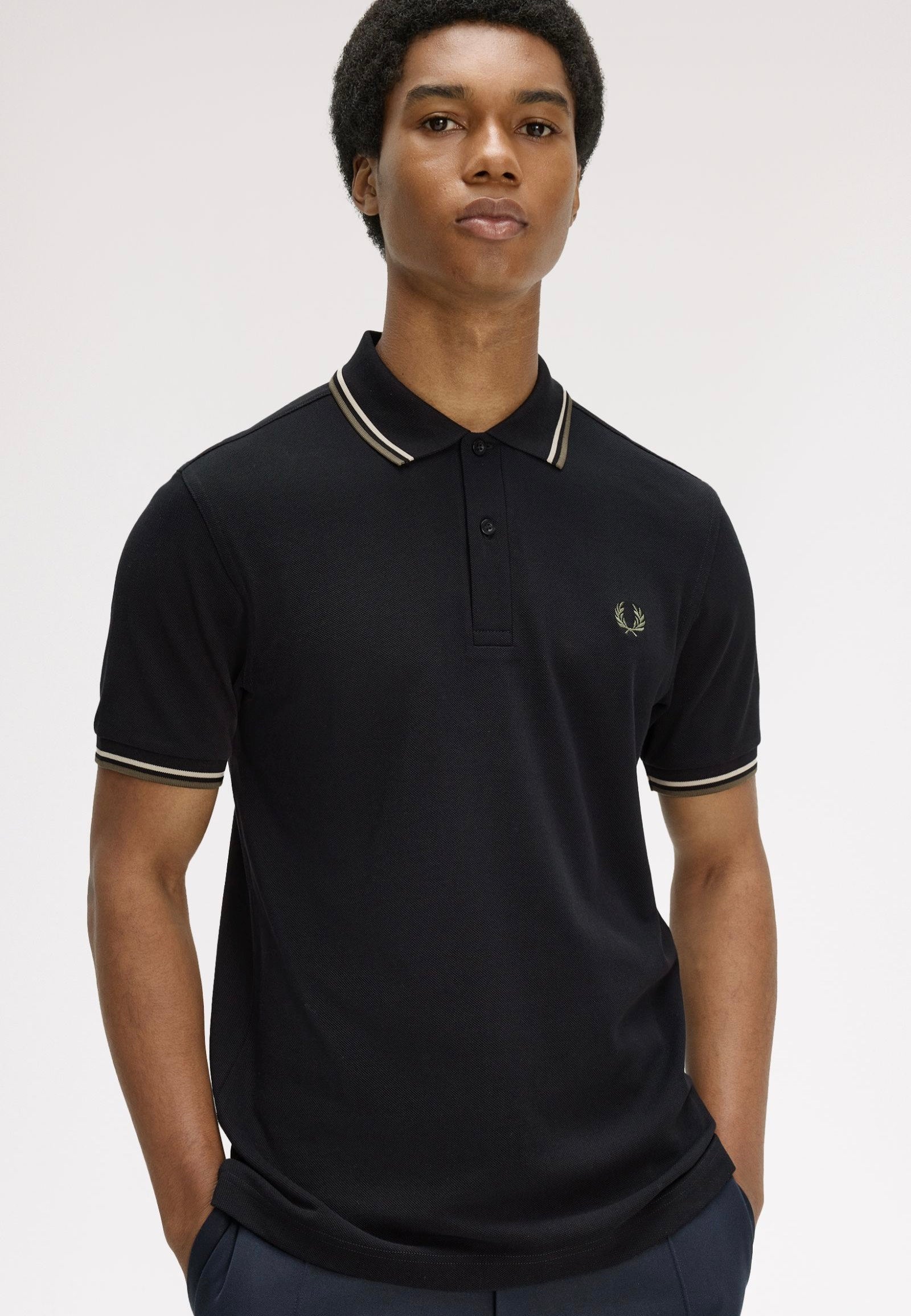Fred Perry - Twin Tipped Black/Oatmeal/Laurel Wreath Green - Polo | Men-Image