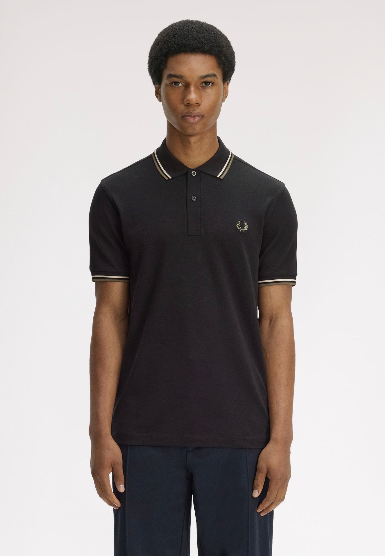 Fred Perry - Twin Tipped Black/Oatmeal/Laurel Wreath Green - Polo | Men-Image