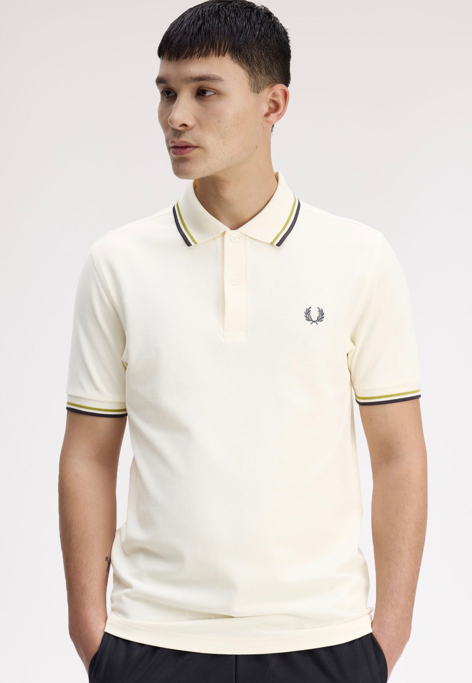 Fred Perry - Twin Tipped Ecru/Tennis Ball Yellow/Anchor Grey - Polo | Men-Image
