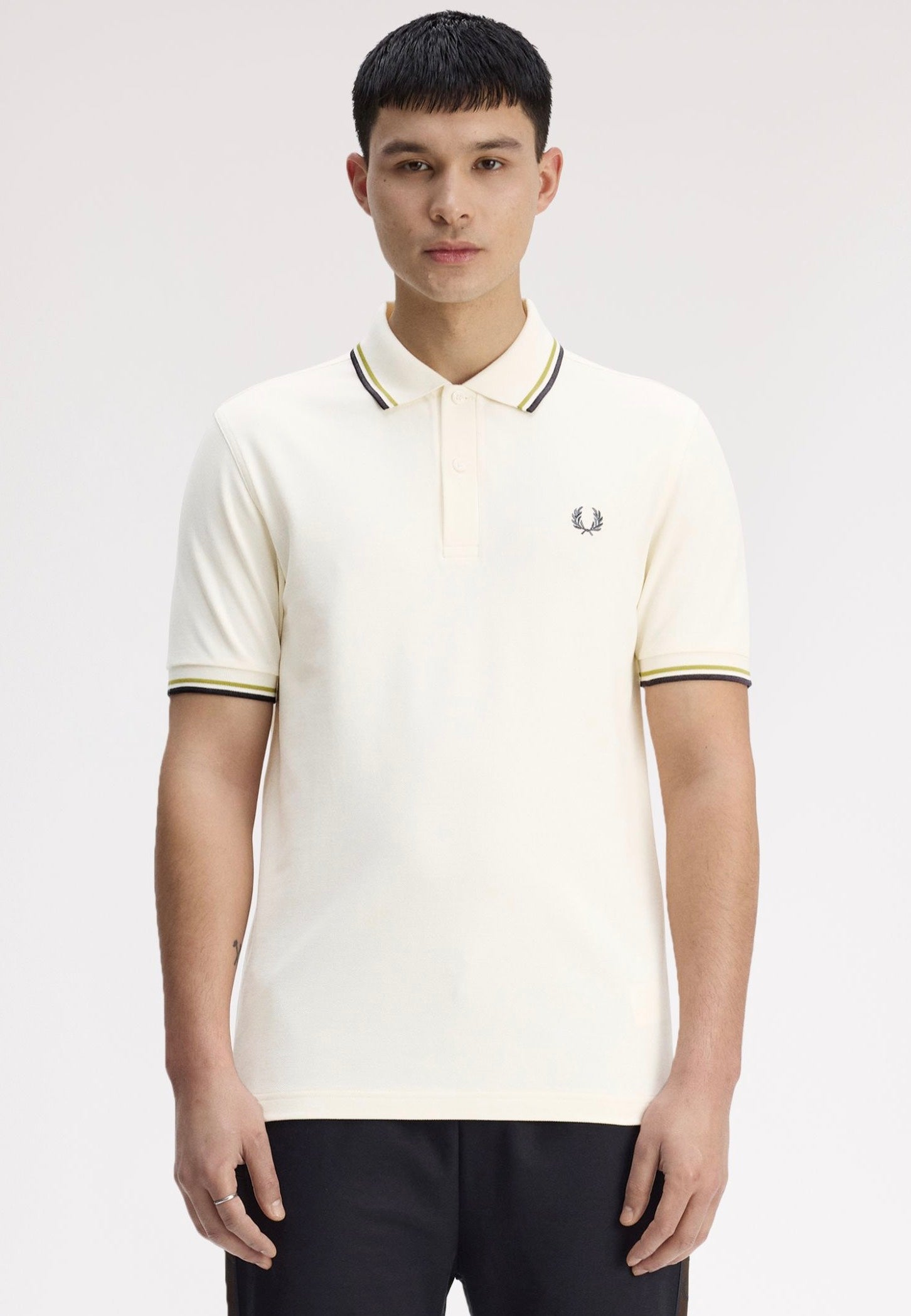Fred Perry - Twin Tipped Ecru/Tennis Ball Yellow/Anchor Grey - Polo | Men-Image