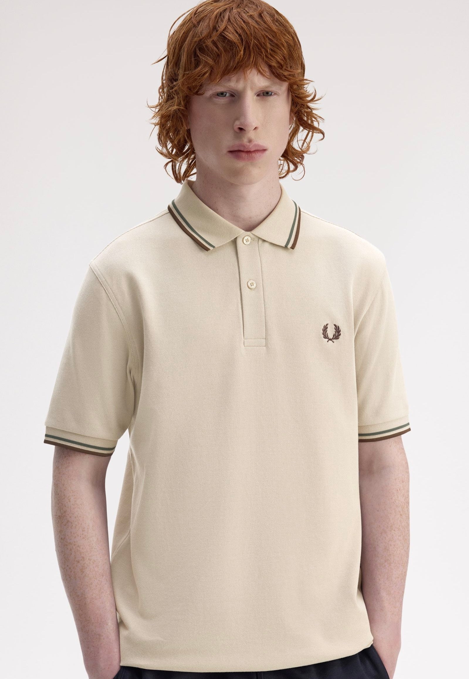 Fred Perry - Twin Tipped Warm Oat/Court Green/Burnt Tobacco - Polo | Men-Image
