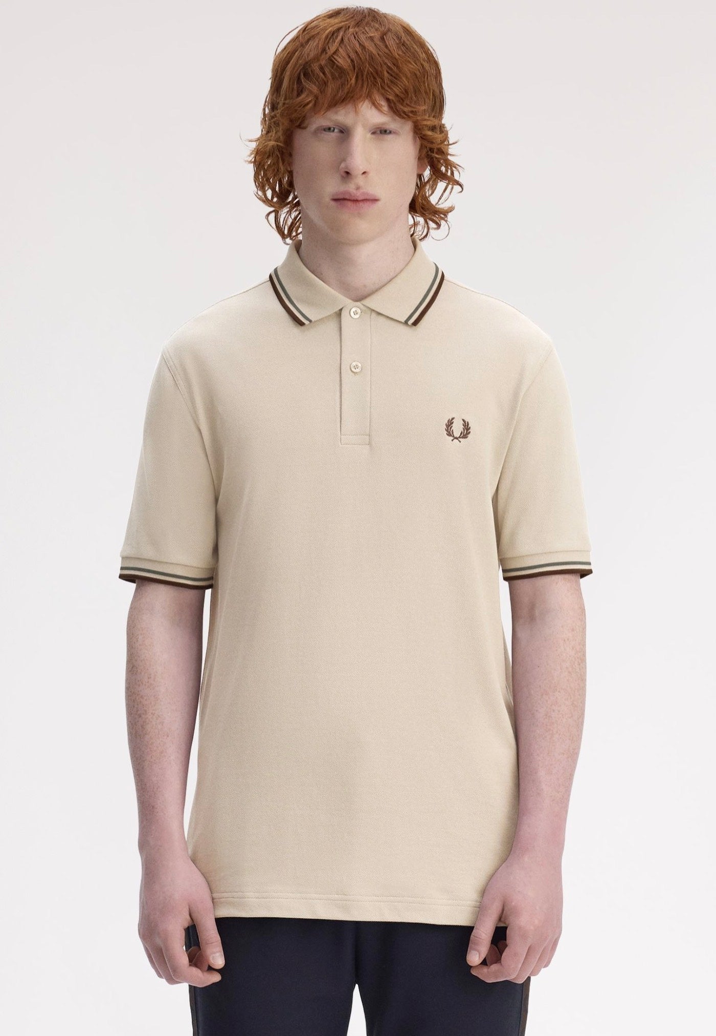 Fred Perry - Twin Tipped Warm Oat/Court Green/Burnt Tobacco - Polo | Men-Image