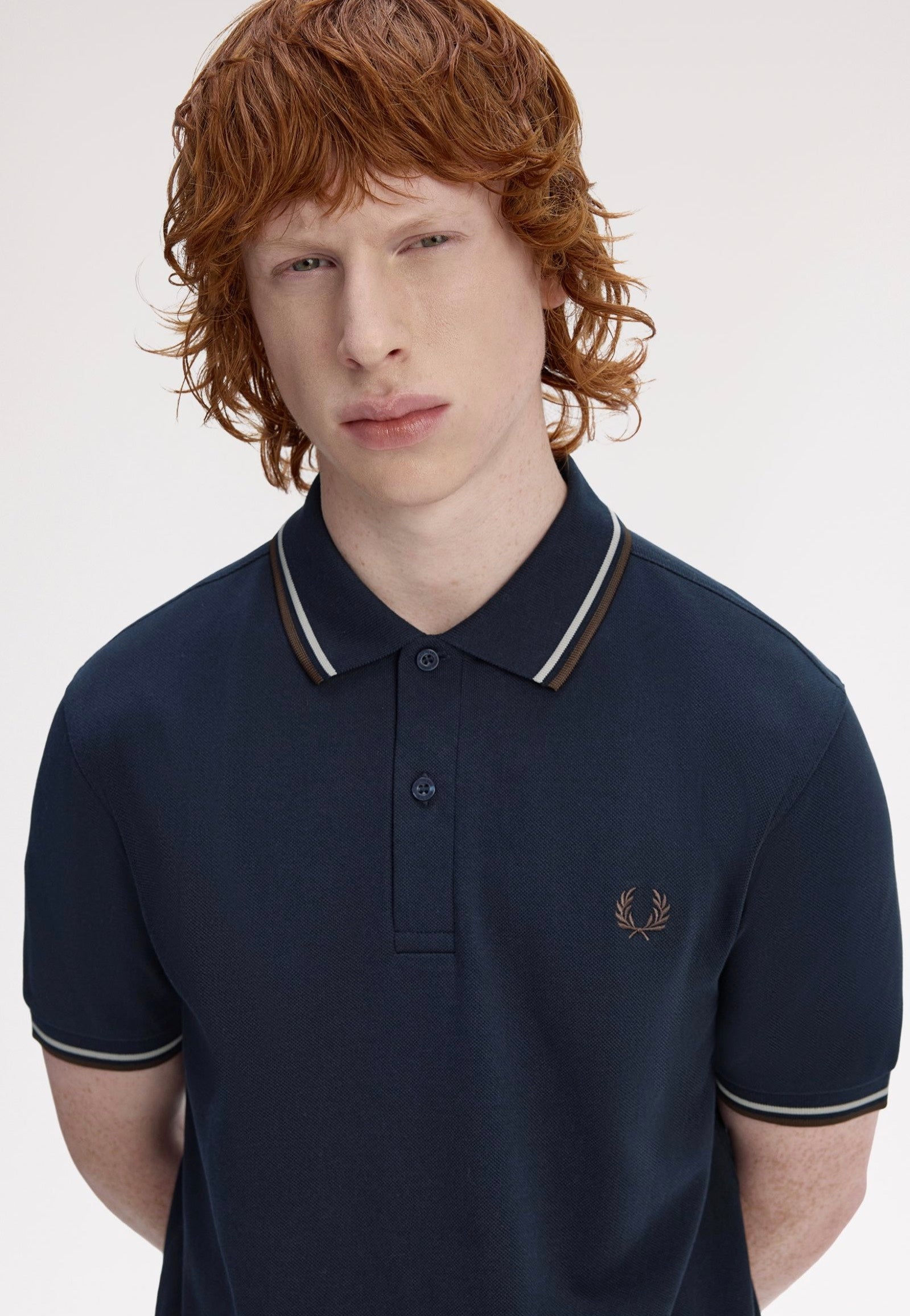 Fred Perry - Twin Tipped Navy/Warm Oat/Burnt Tobacco - Polo | Men-Image