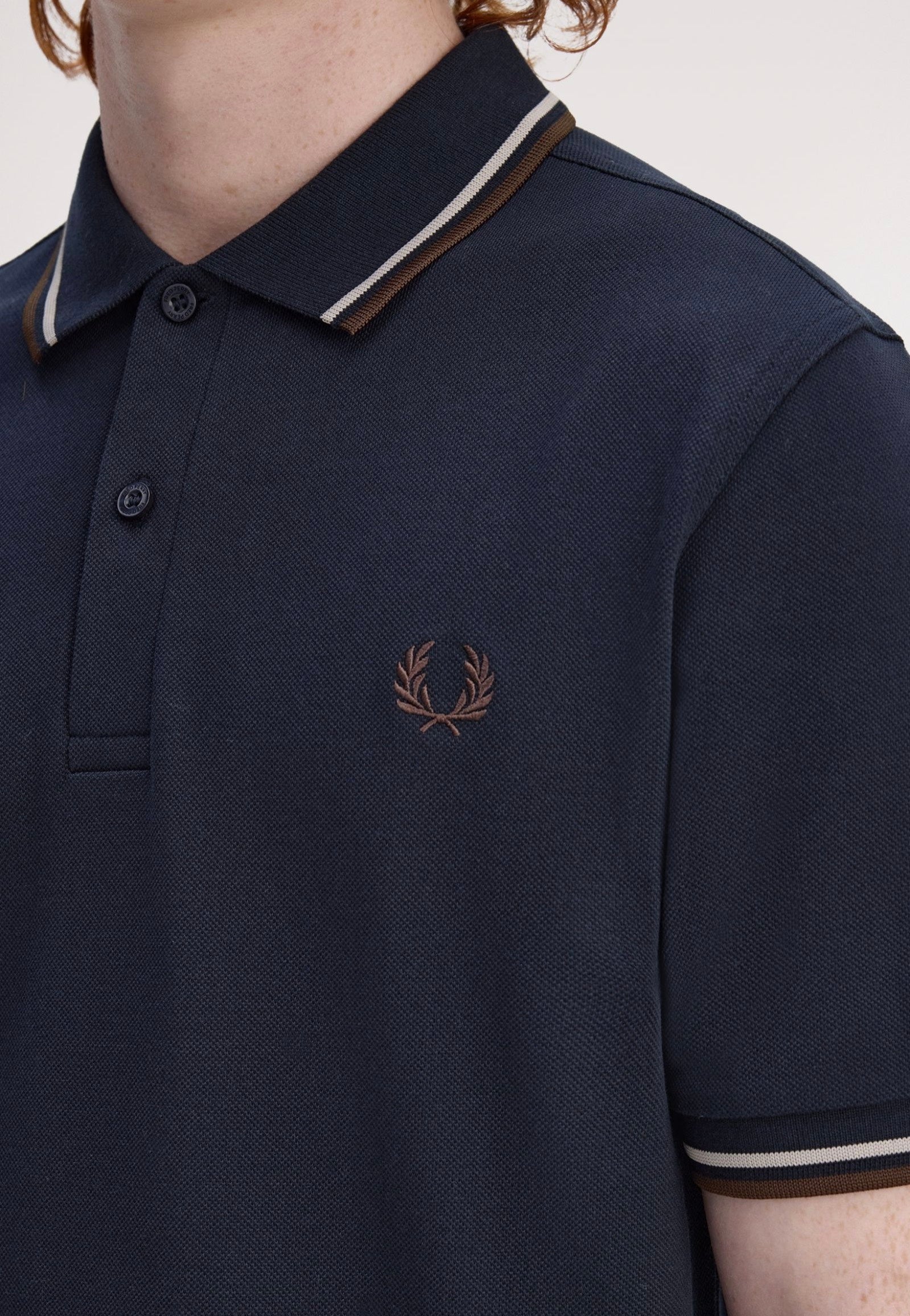 Fred Perry - Twin Tipped Navy/Warm Oat/Burnt Tobacco - Polo | Men-Image