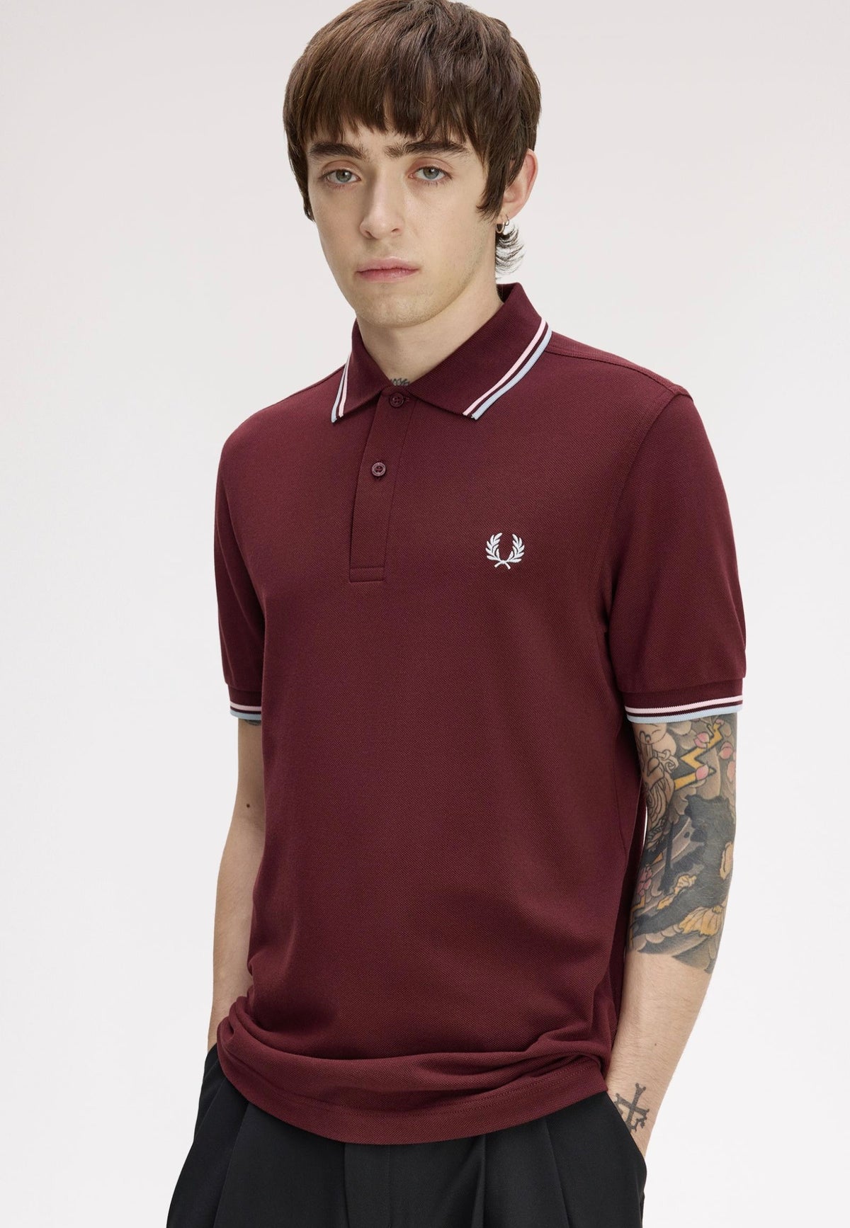 Fred Perry Twin Tipped Oxblood/Iced Pink/Dusky Blue Polo | Men-Image