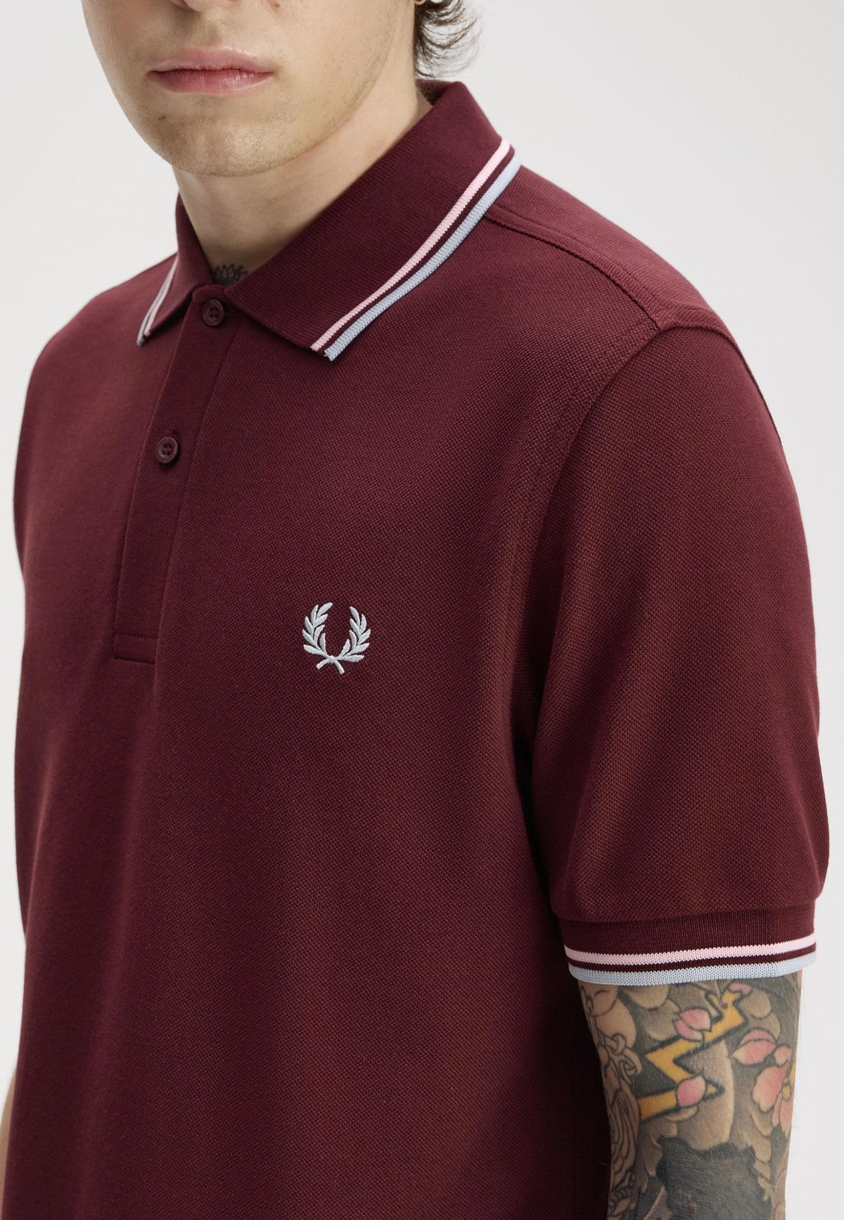 Fred Perry Twin Tipped Oxblood/Iced Pink/Dusky Blue Polo | Men-Image