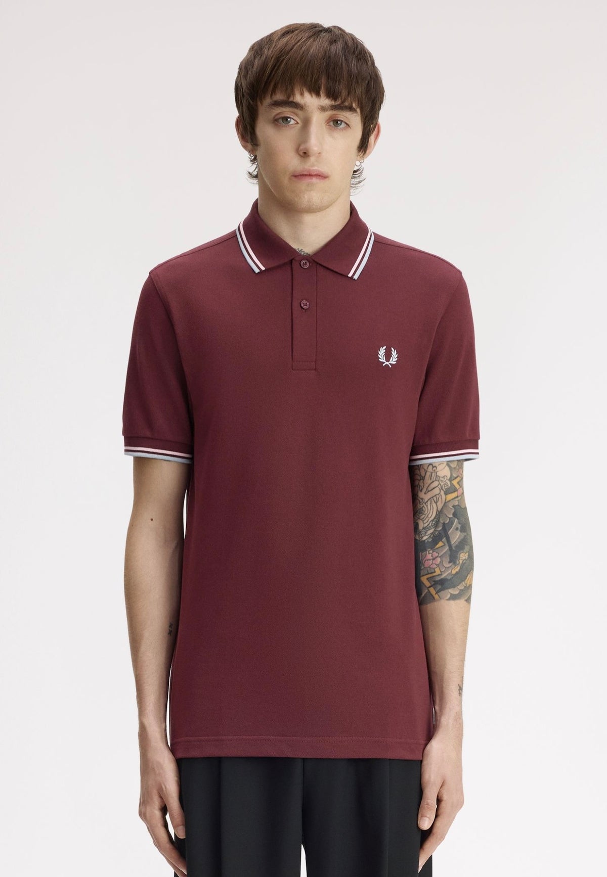 Fred Perry Twin Tipped Oxblood/Iced Pink/Dusky Blue Polo | Men-Image