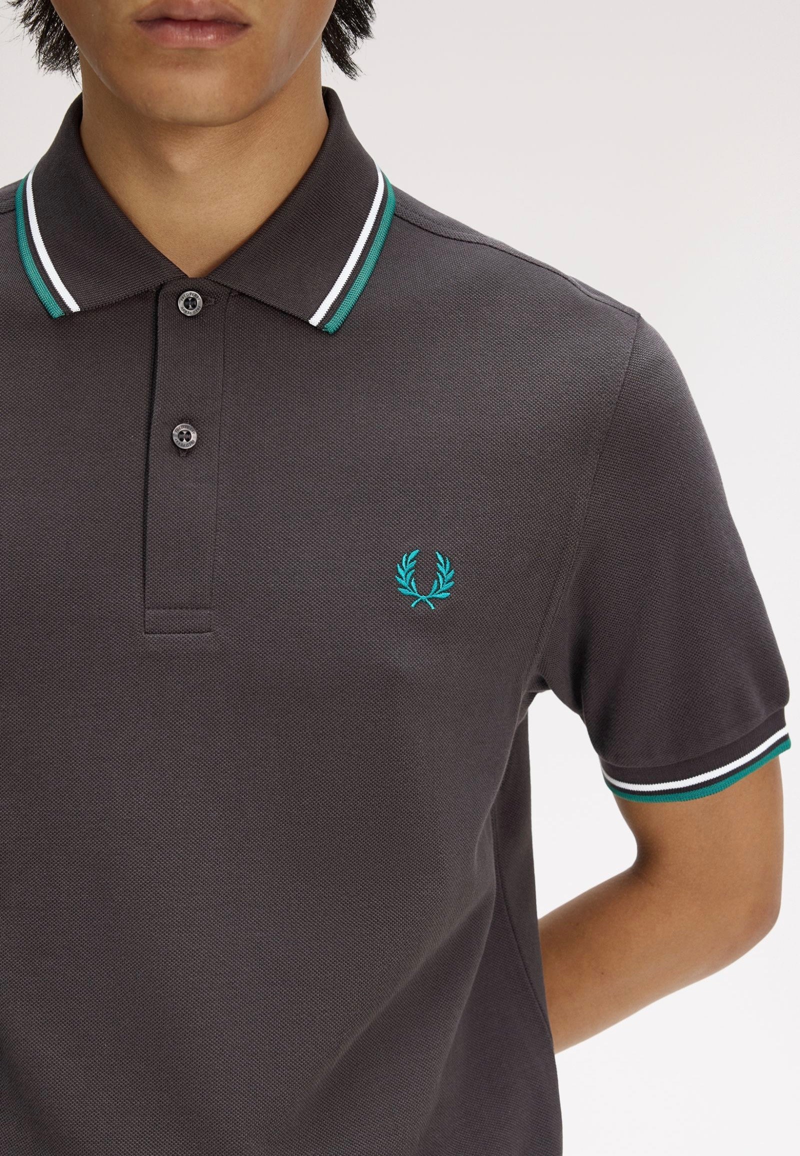 Fred Perry - Twin Tipped Anchor Grey/Light Ice/Sport Green - Polo | Men-Image