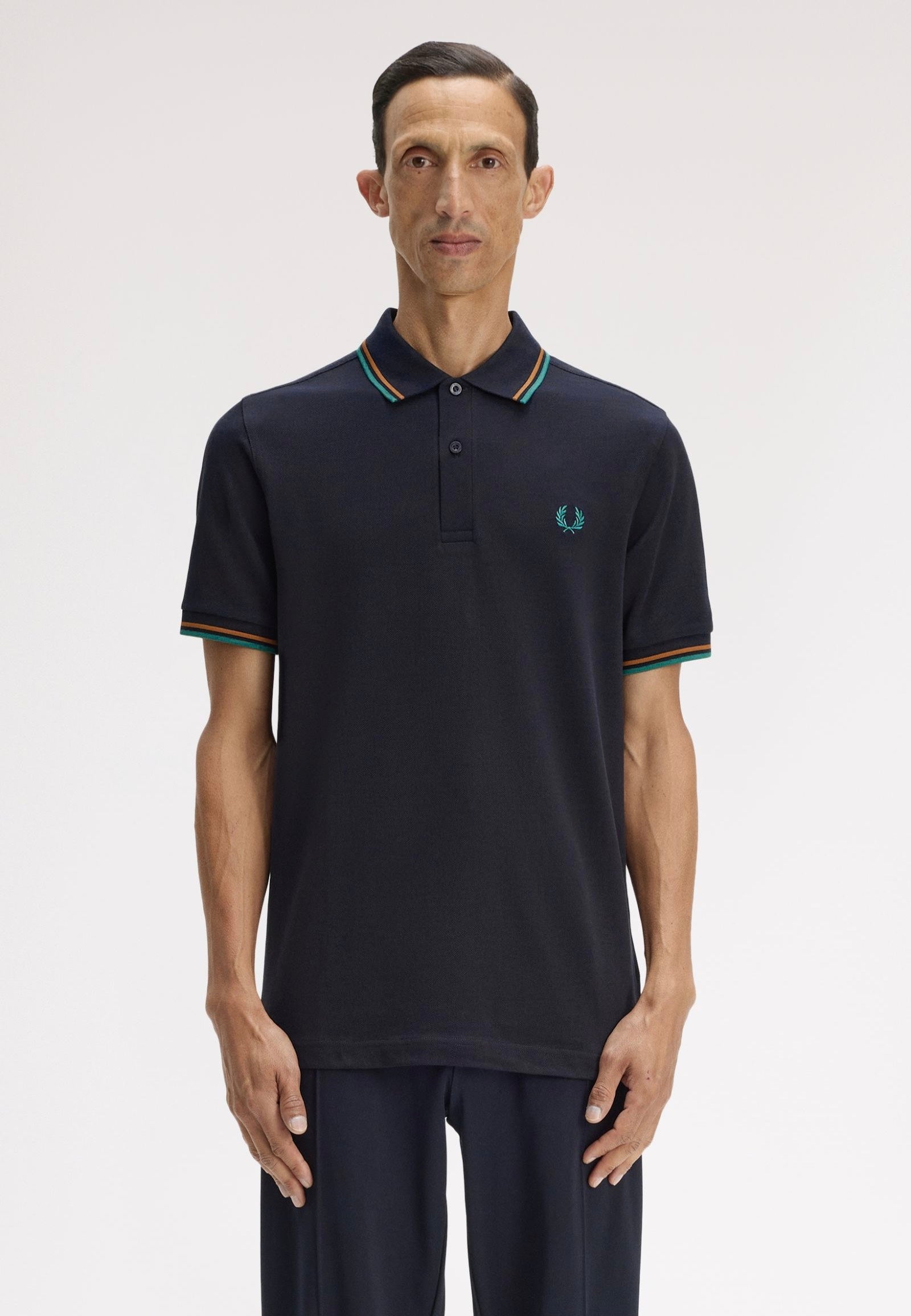 Fred Perry - Twin Tipped Navy/Dark Caramel/Sport Green - Polo | Men-Image