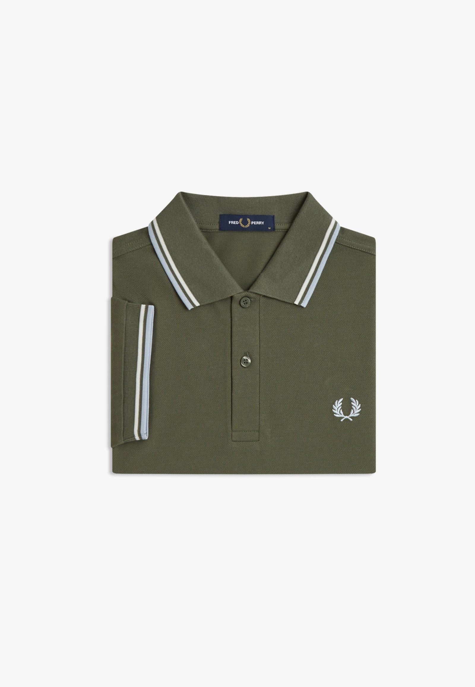 Fred Perry - Twin Tipped Laurel Wreath Green/Ecru/Dusky Blue - Polo | Men-Image