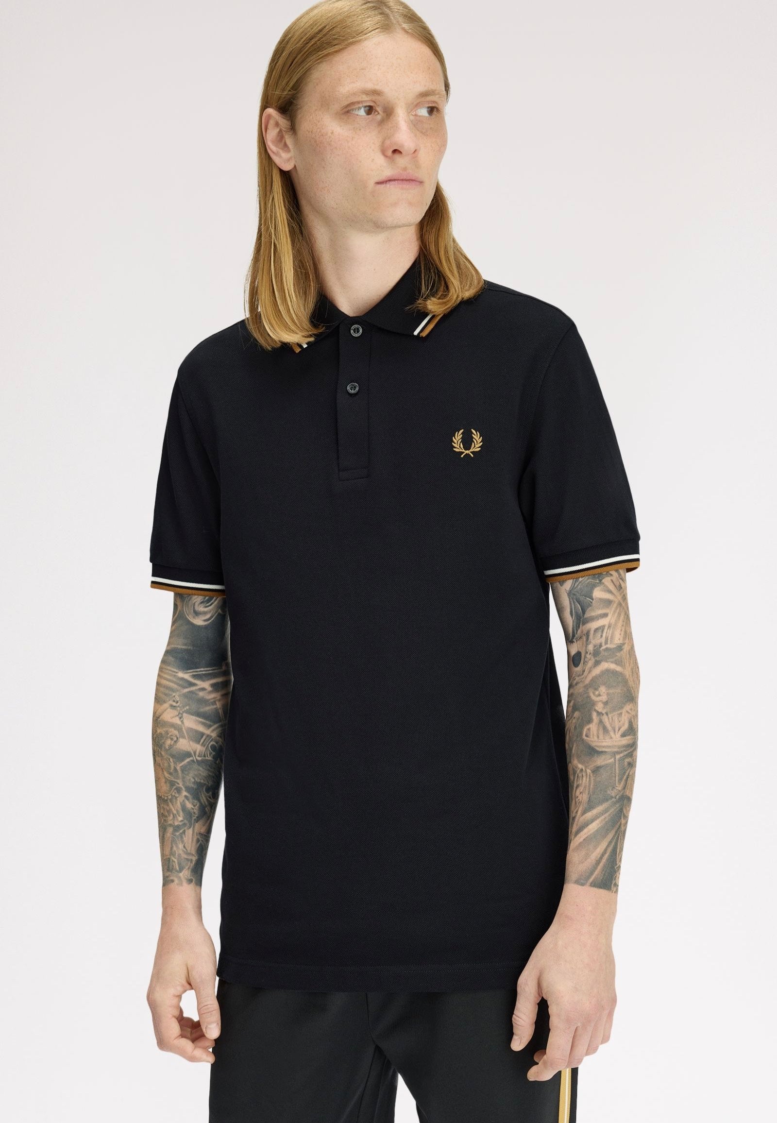 Fred Perry - Twin Tipped Black/Ecru/Dark Caramel - Polo | Men-Image