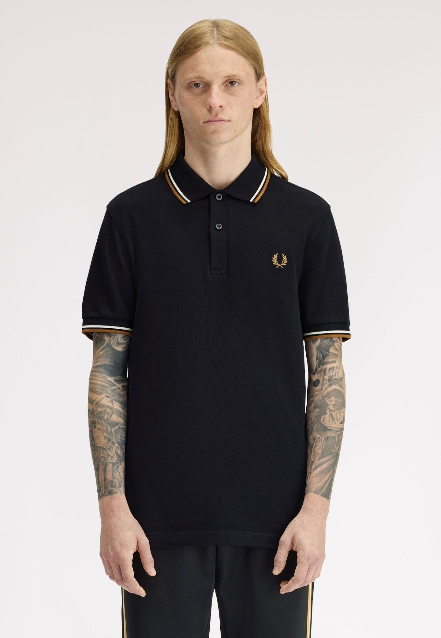 Fred Perry - Twin Tipped Black/Ecru/Dark Caramel - Polo | Men-Image