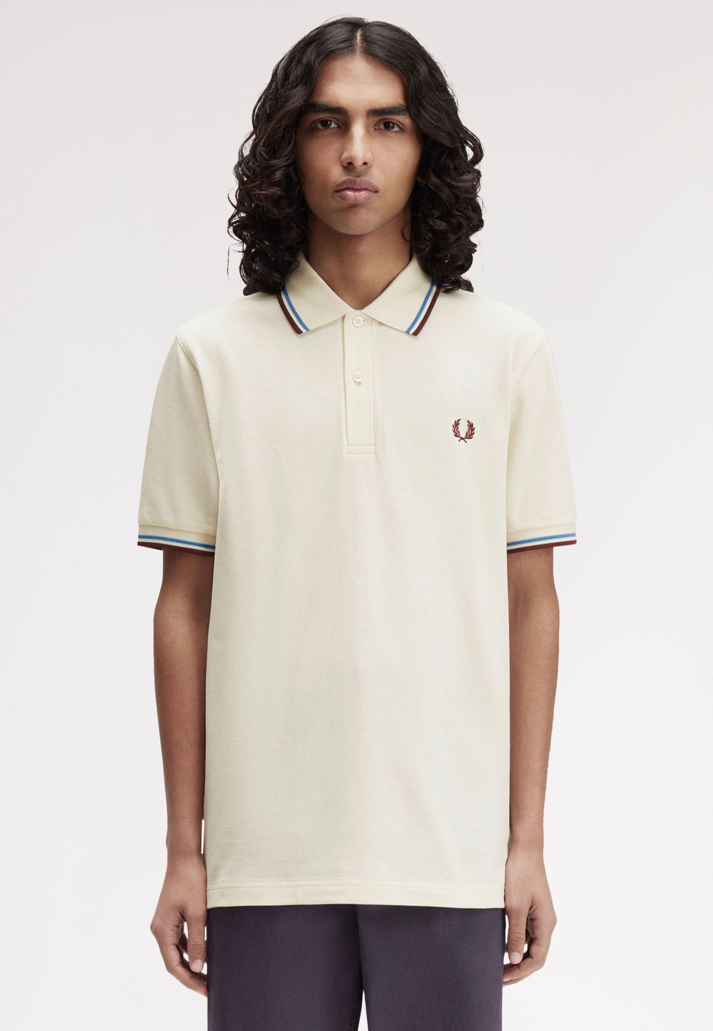 Fred Perry - Twin Tipped Ecru/Court Blue/Oxblood - Polo | Men-Image
