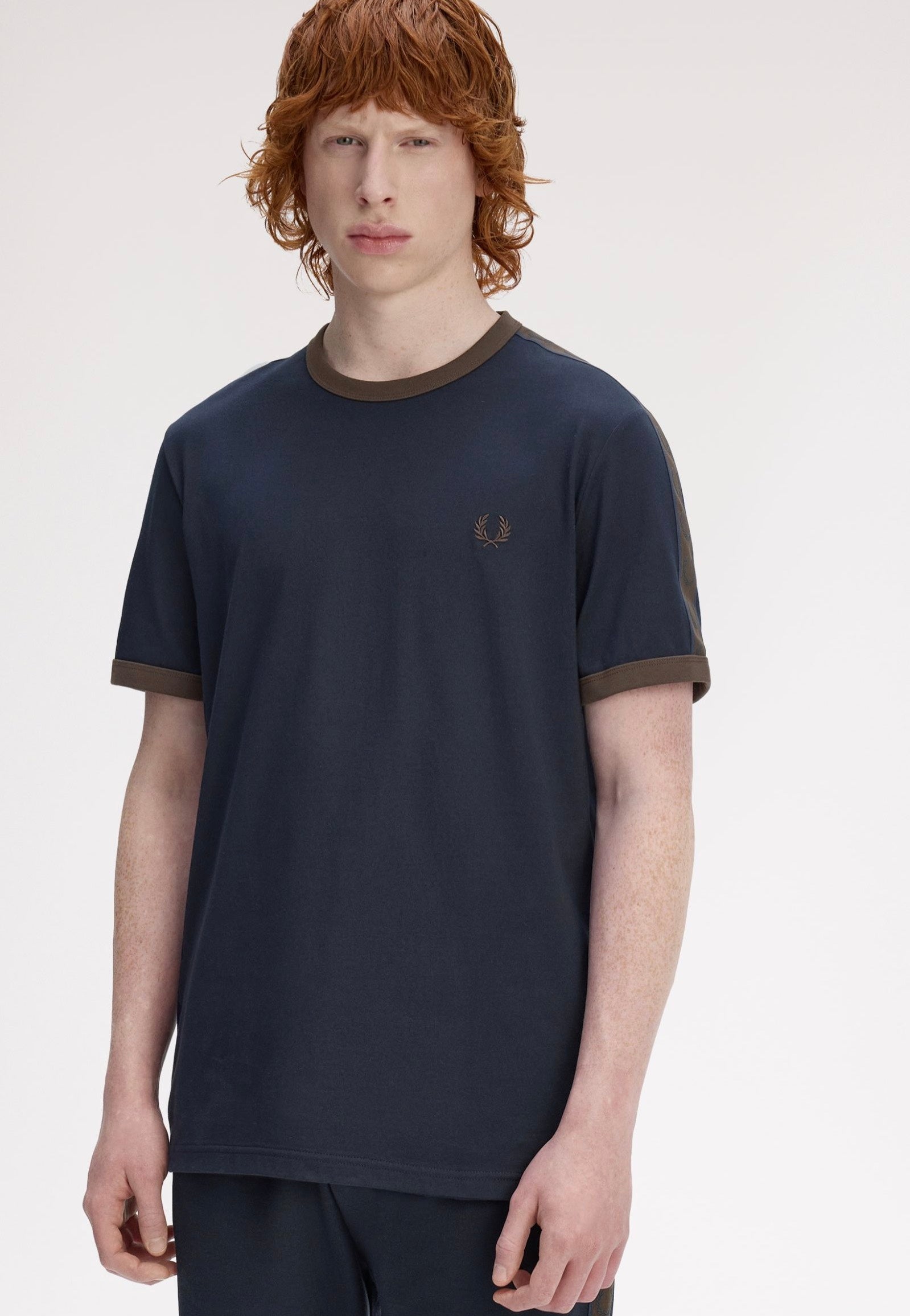 Fred Perry - Contrast Tape Ringer Navy/Burnt Tobacco - T-Shirt | Men-Image
