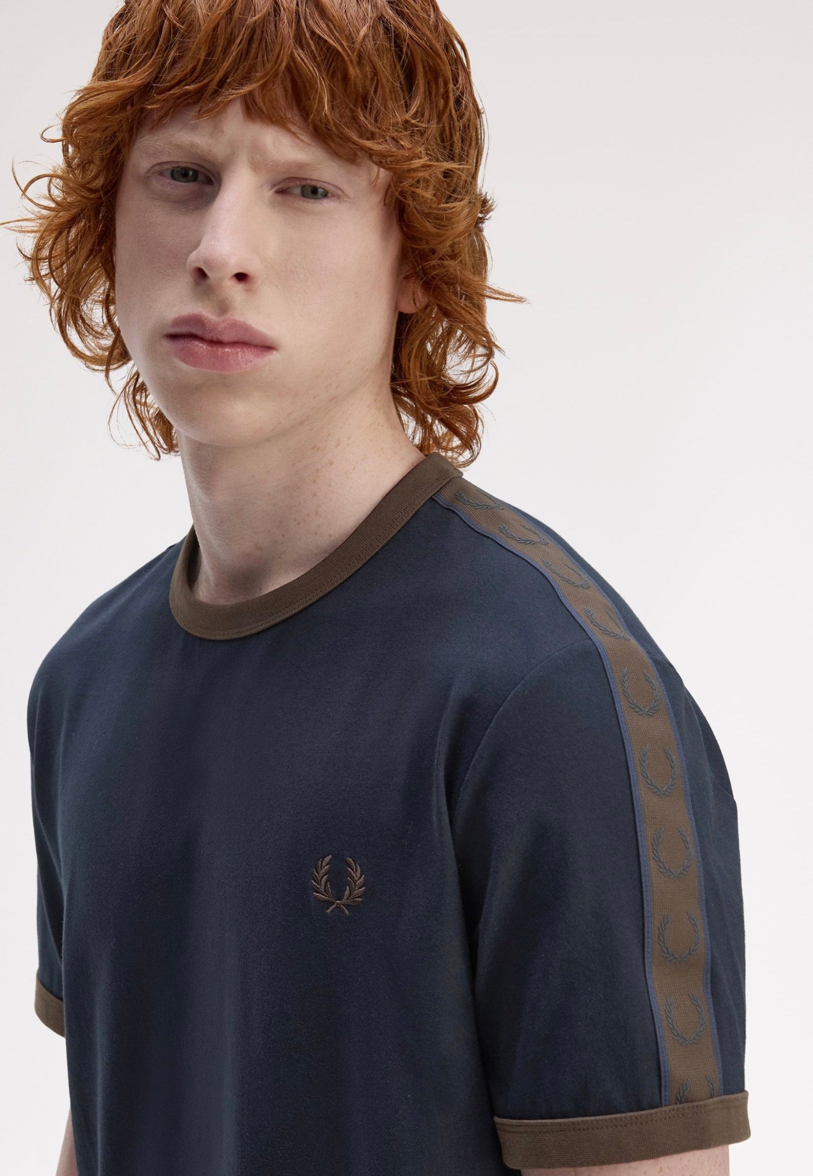 Fred Perry - Contrast Tape Ringer Navy/Burnt Tobacco - T-Shirt | Men-Image