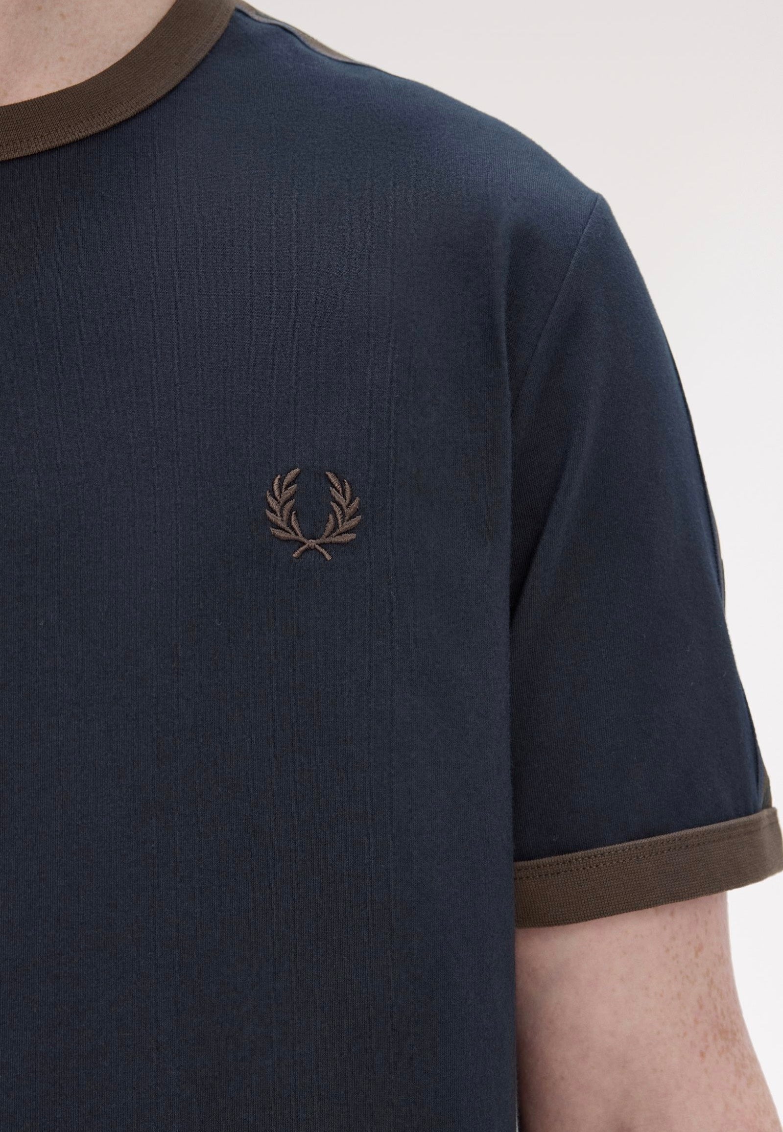 Fred Perry - Contrast Tape Ringer Navy/Burnt Tobacco - T-Shirt | Men-Image