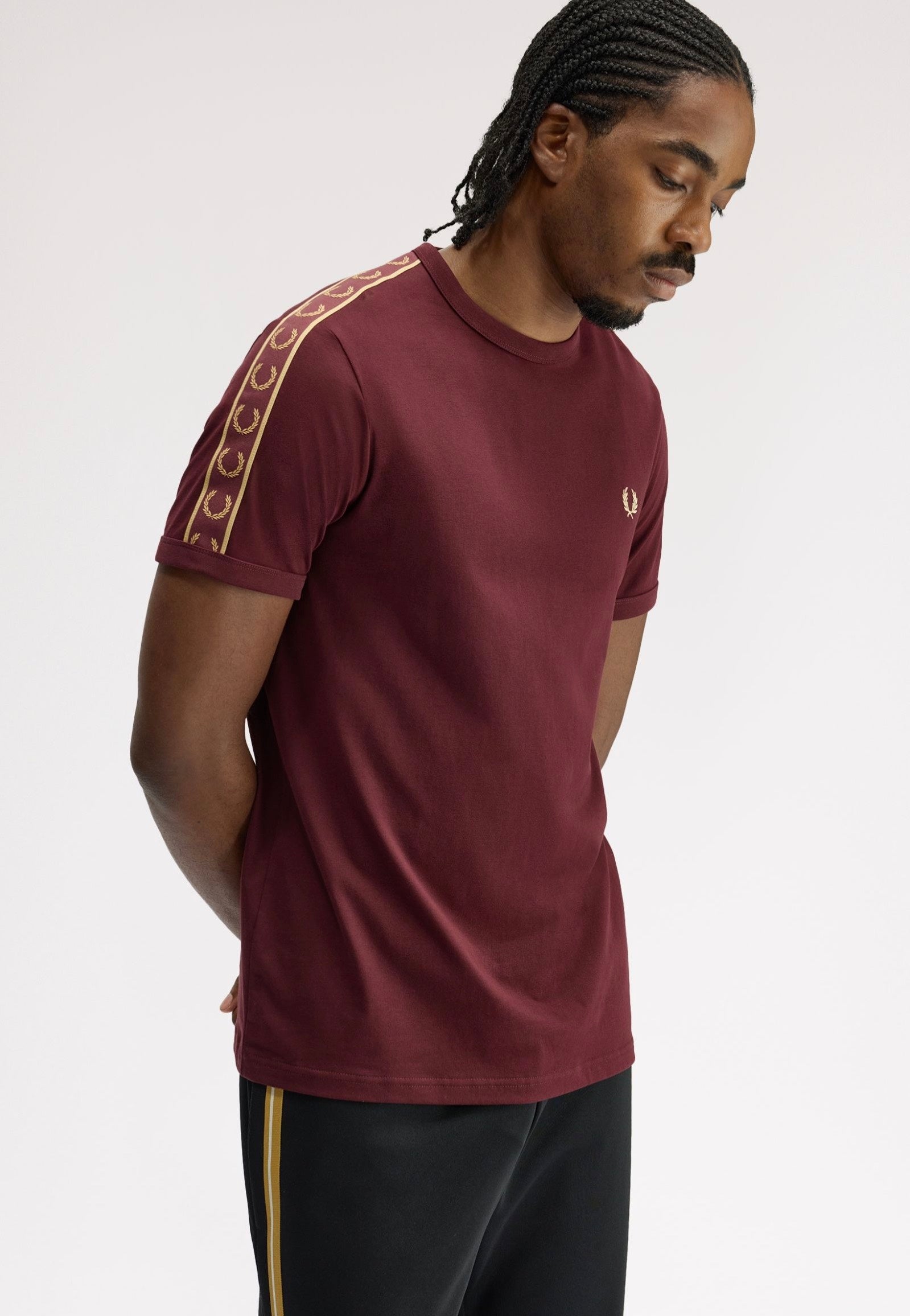 Fred Perry - Contrast Tape Ringer Oxblood/Champagne - T-Shirt | Men-Image