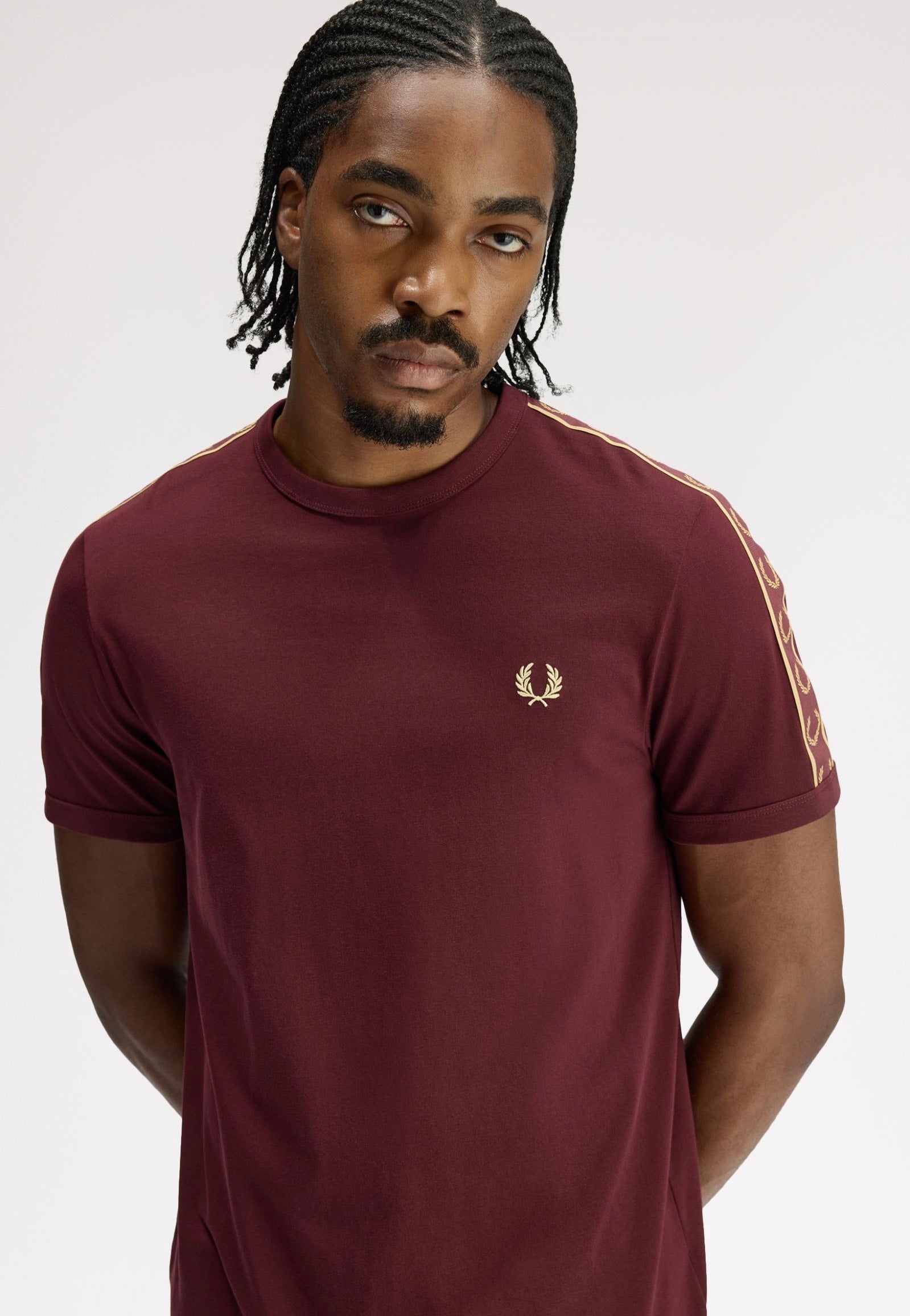 Fred Perry - Contrast Tape Ringer Oxblood/Champagne - T-Shirt | Men-Image