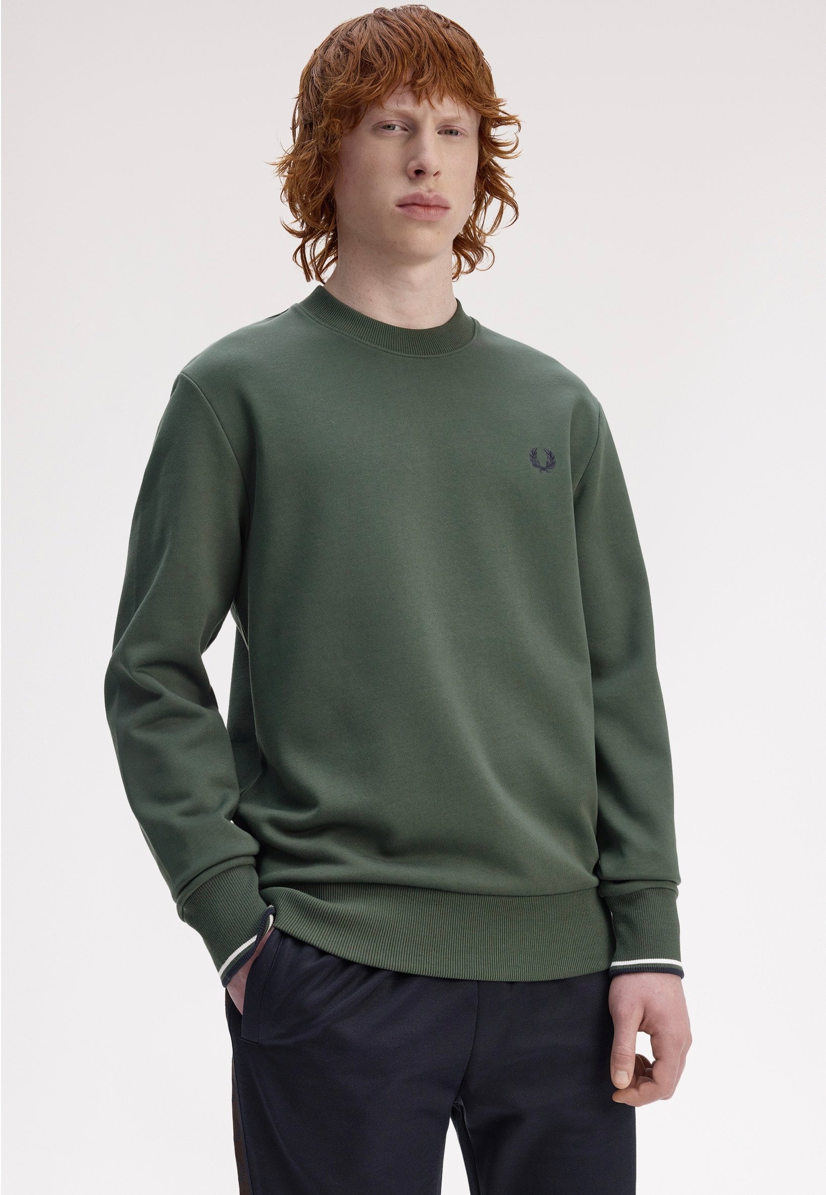 Fred Perry - Crew Neck Court Green/Snow White/Navy - Sweater | Men-Image