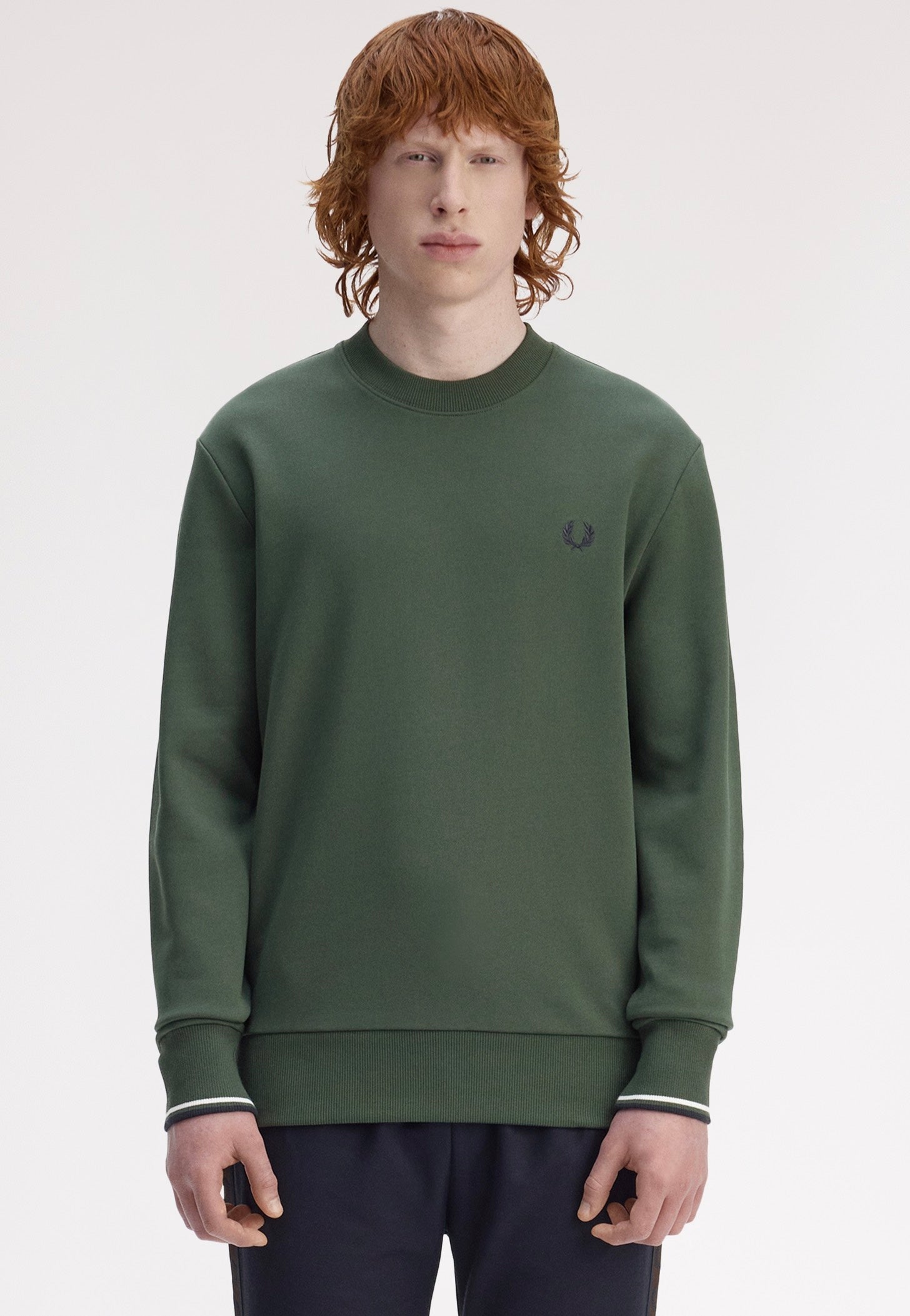 Fred Perry - Crew Neck Court Green/Snow White/Navy - Sweater | Men-Image
