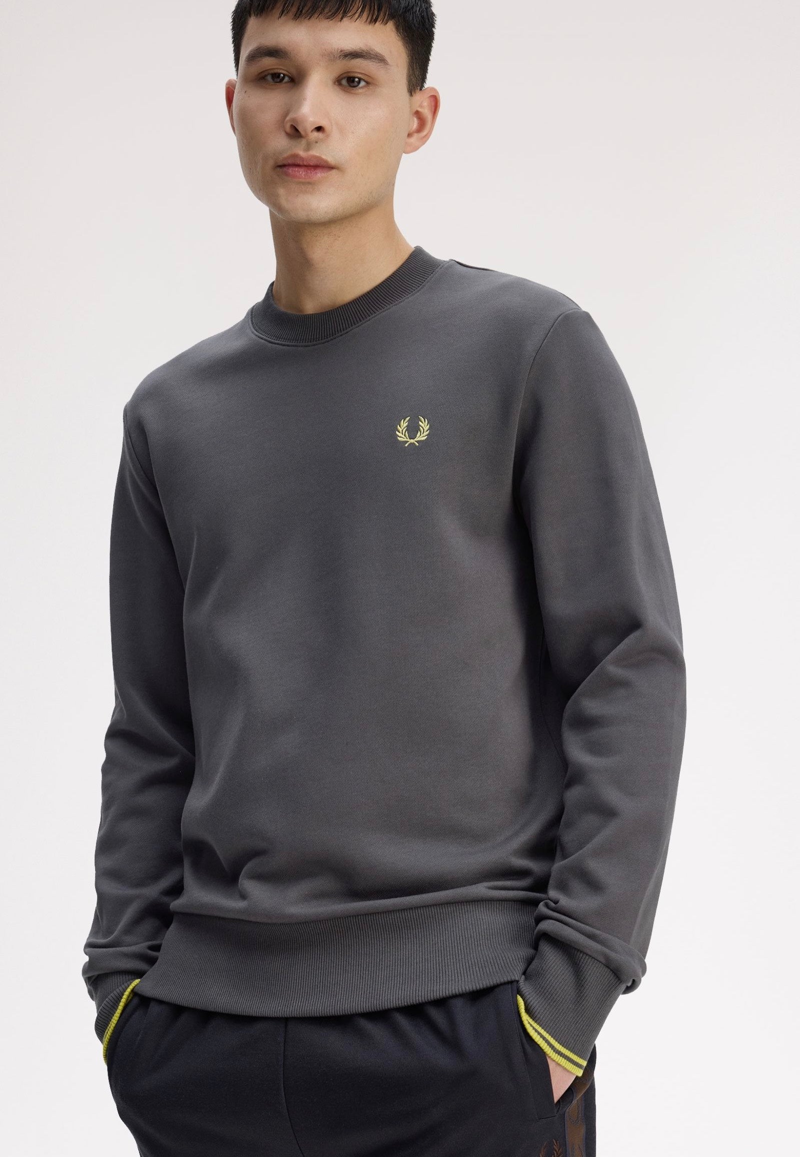Fred Perry - Crew Neck Anchor Grey/Tennis Ball Yellow - Sweater | Men-Image