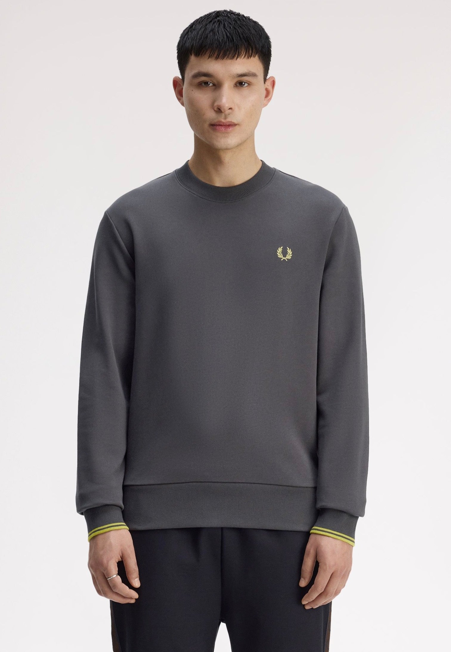 Fred Perry - Crew Neck Anchor Grey/Tennis Ball Yellow - Sweater | Men-Image